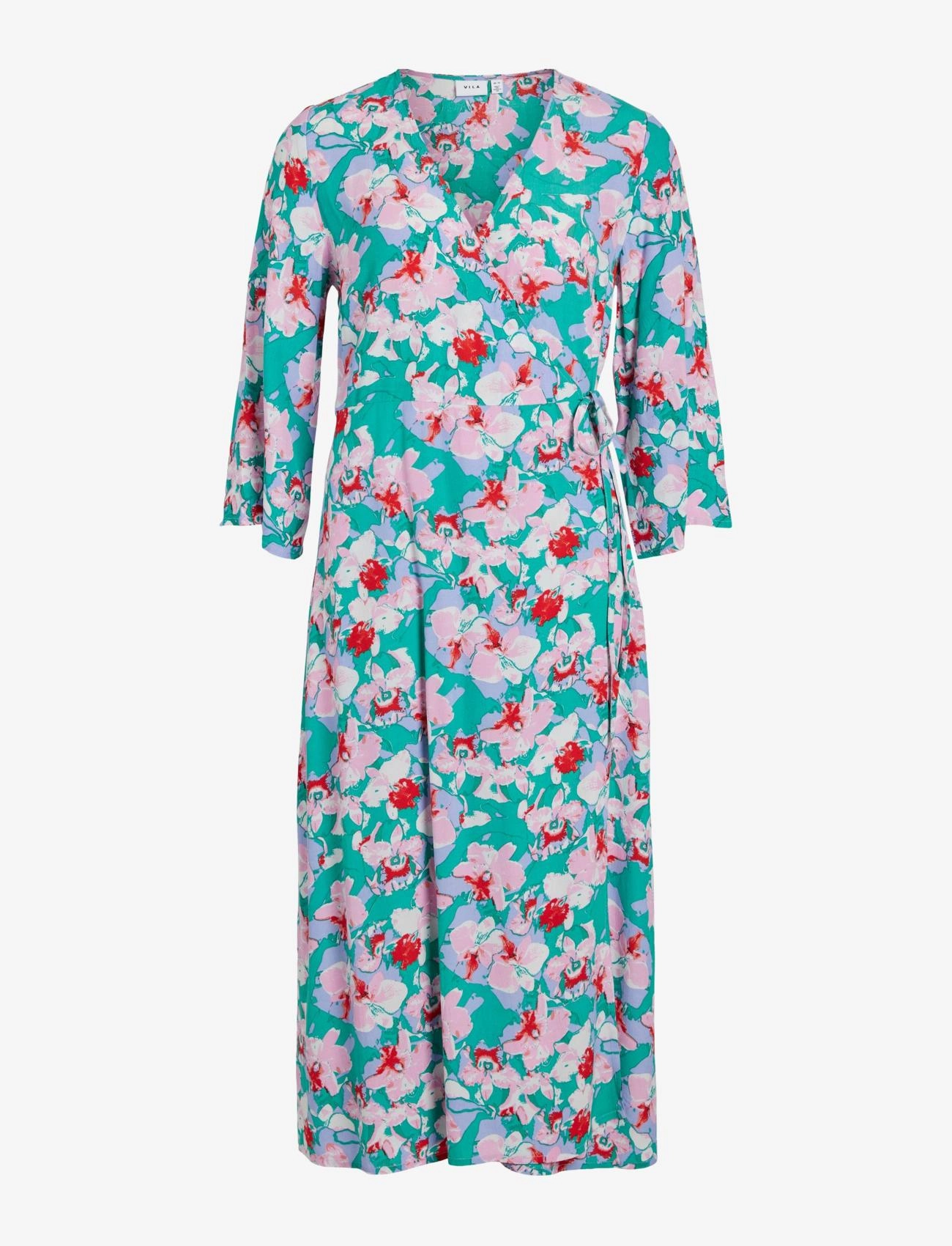 Vila Vikikki Lya 3/4 Wrap Midi Dress/Su, 34, Blue, Kjoler > Knælange Og Midi, Dame