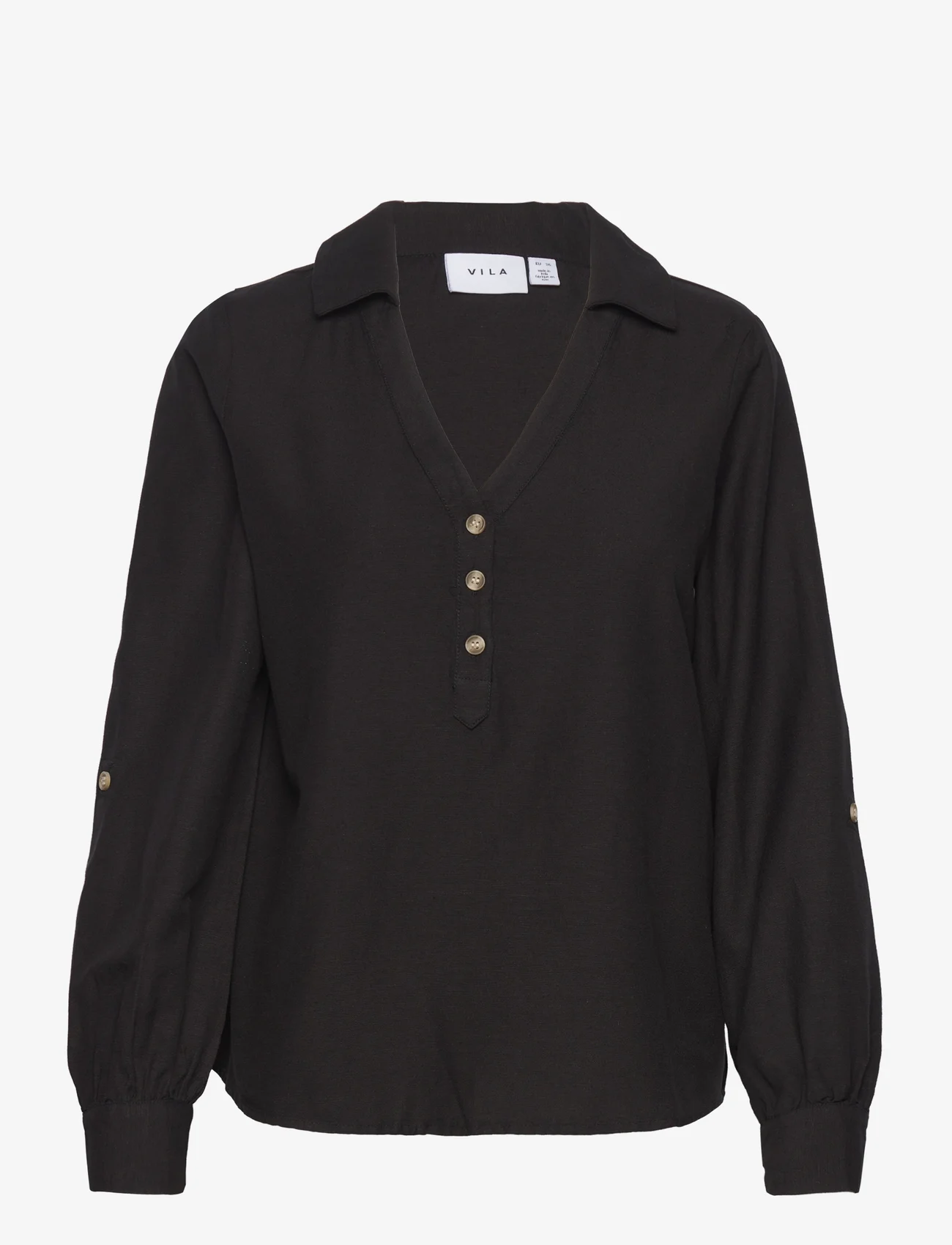Vila - VIPRISILLA V-NECK L/S SHIRT - långärmade skjortor - black - 0