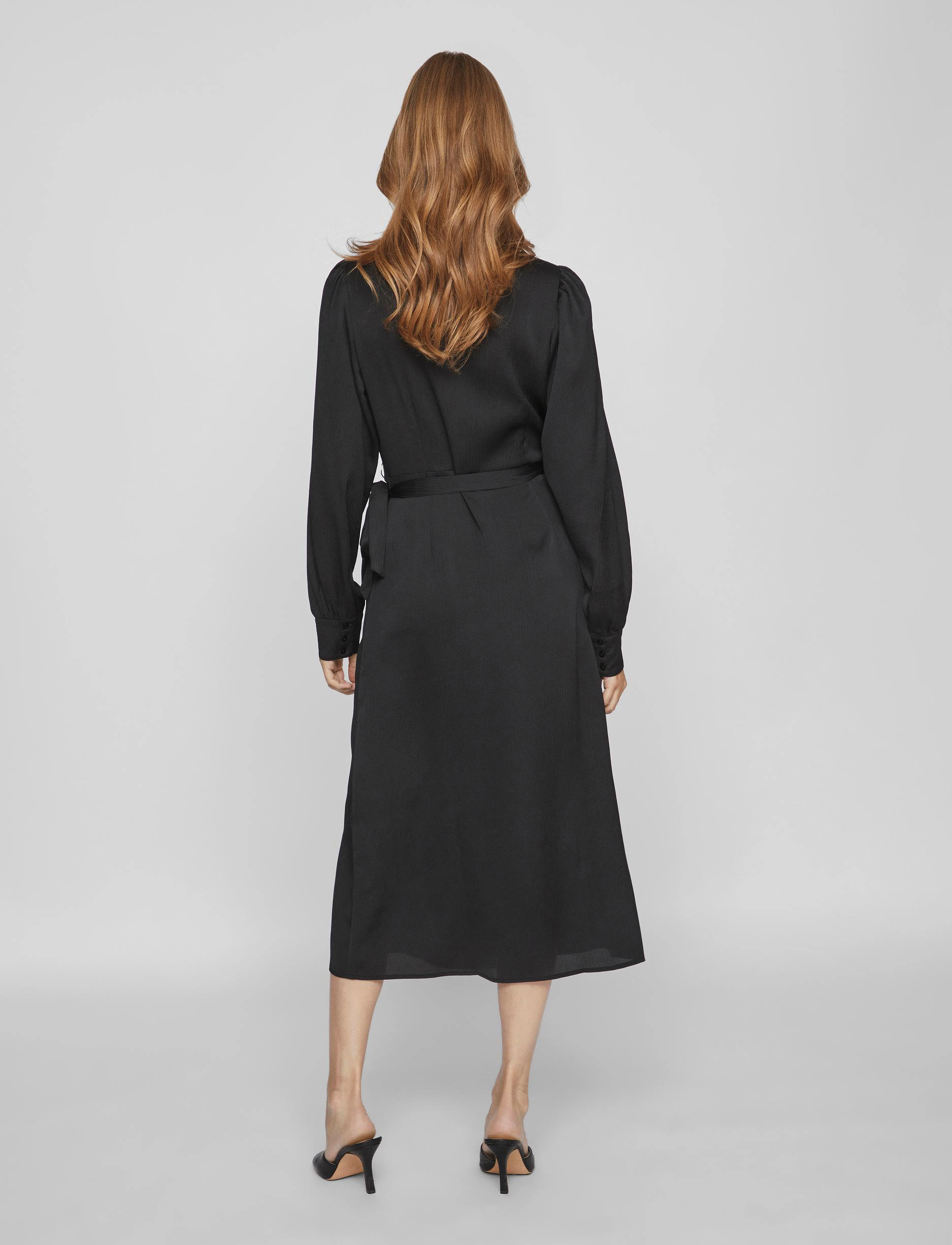 Vila - VIOMI L/S SATIN WRAP DRESS/SU - laveste priser - black - 3