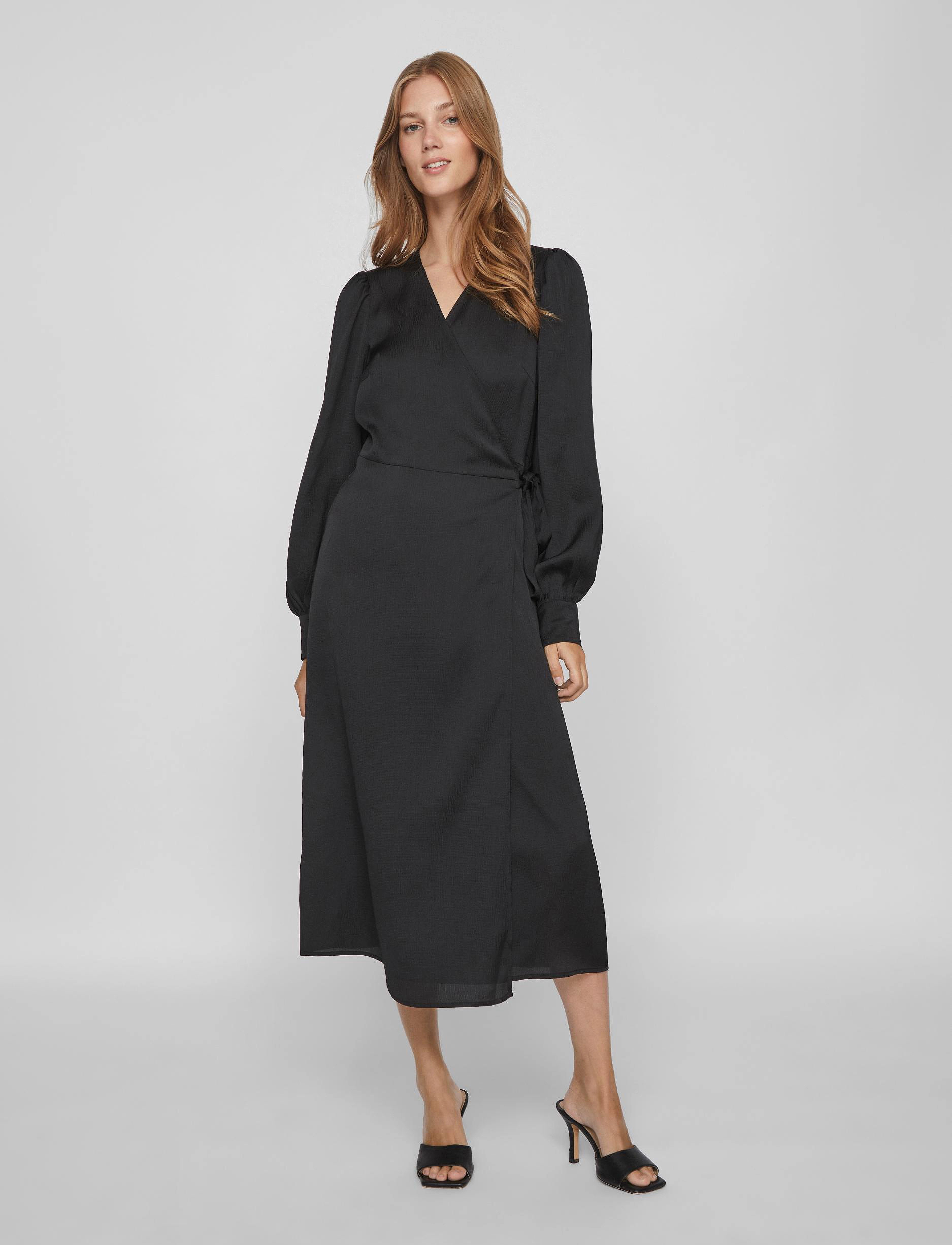 Vila - VIOMI L/S SATIN WRAP DRESS/SU - laveste priser - black - 4