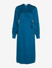 VIOMI L/S SATIN WRAP DRESS/SU - MOROCCAN BLUE
