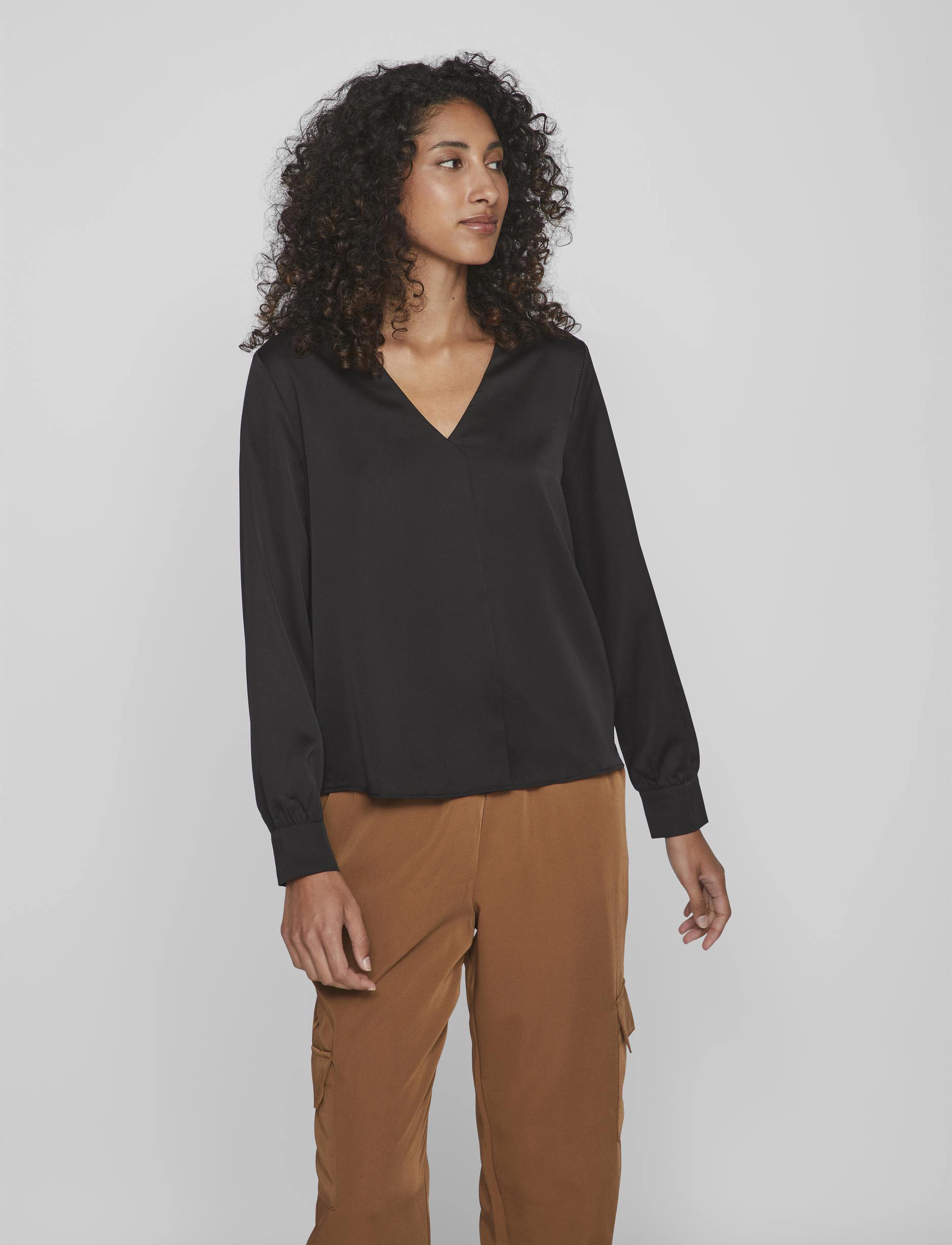 Vila - VIELLETTE V-NECK  L/S TOP -  NOOS - black - 2