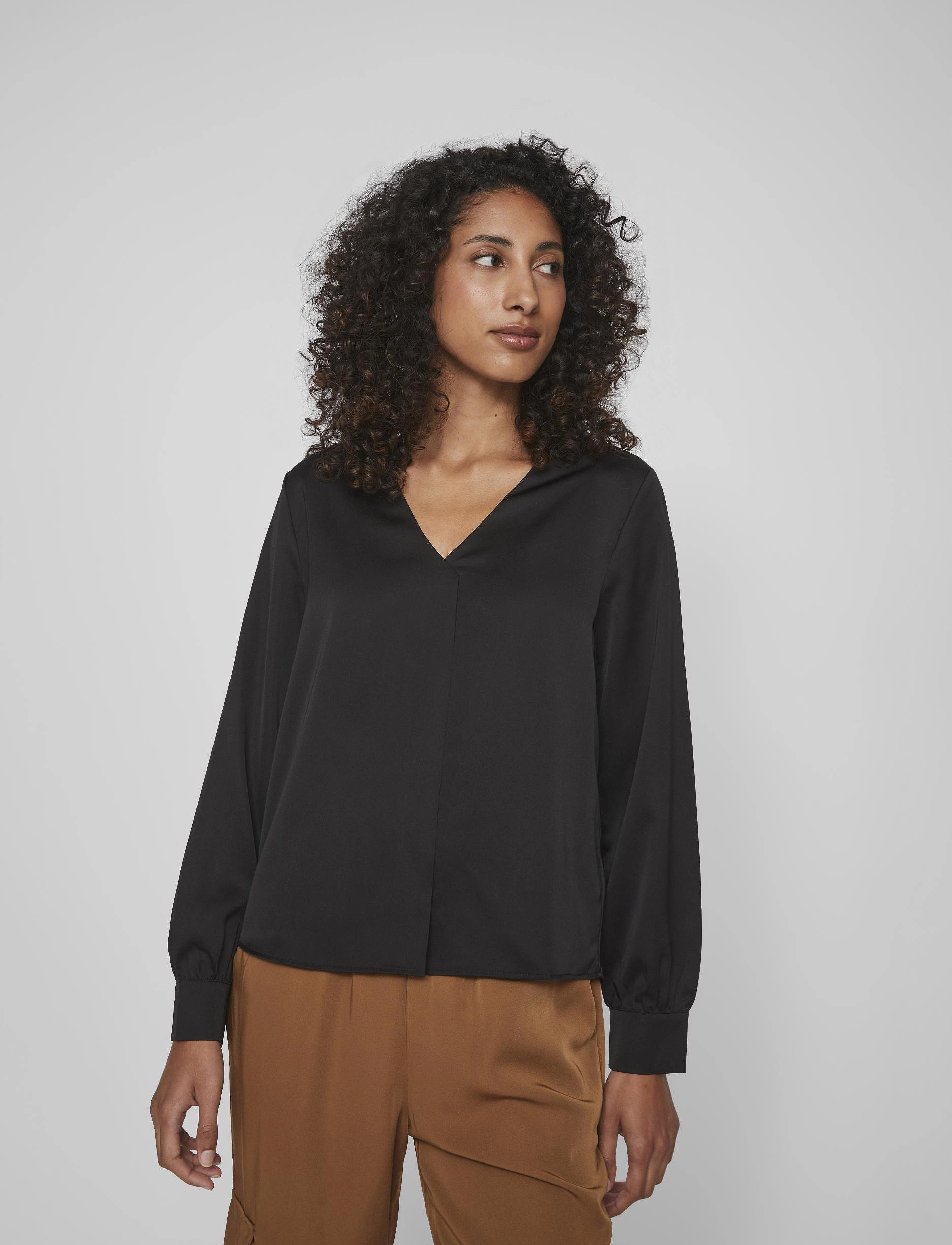 Vila - VIELLETTE V-NECK  L/S TOP -  NOOS - black - 5