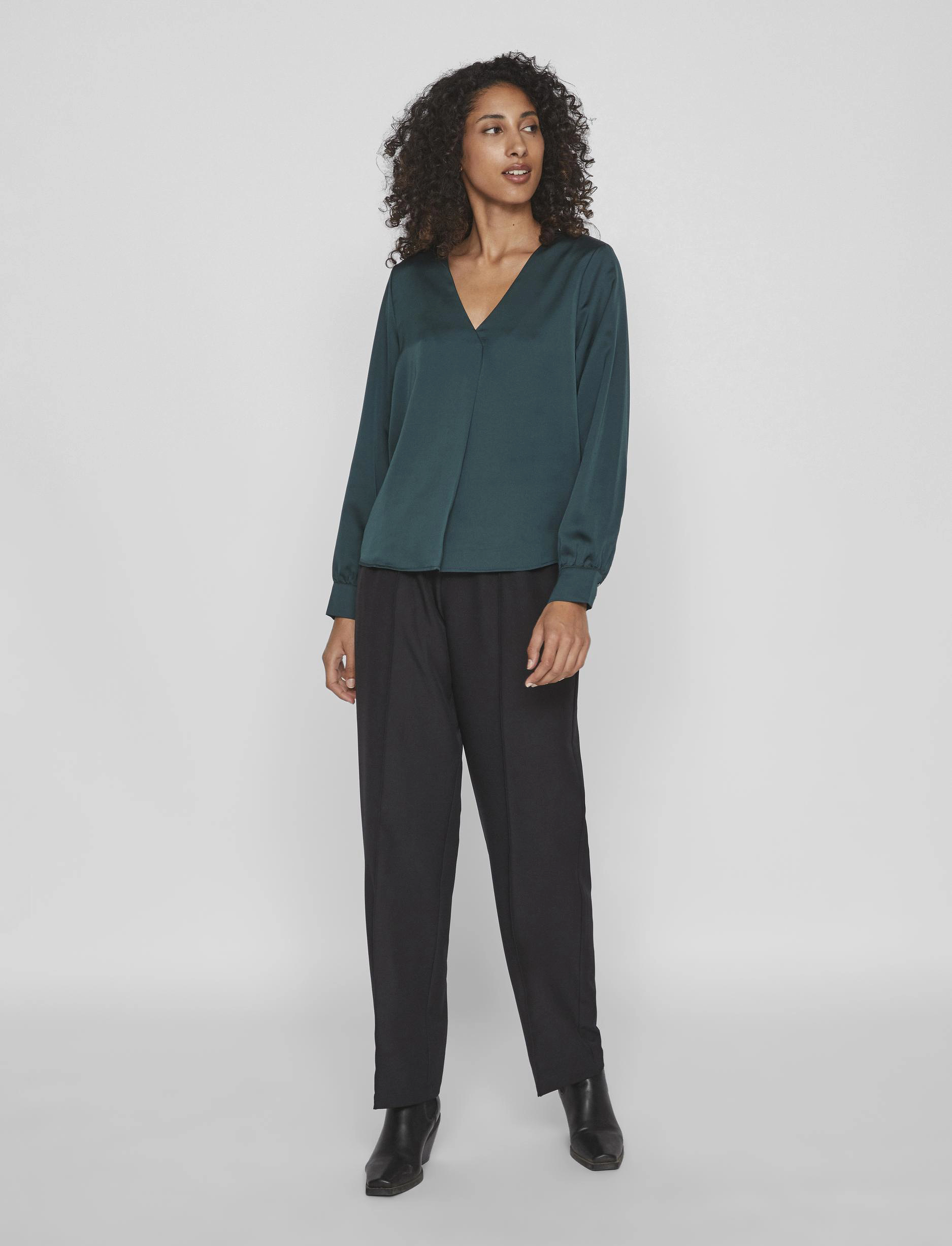 Vila - VIELLETTE V-NECK  L/S TOP -  NOOS - ponderosa pine - 4