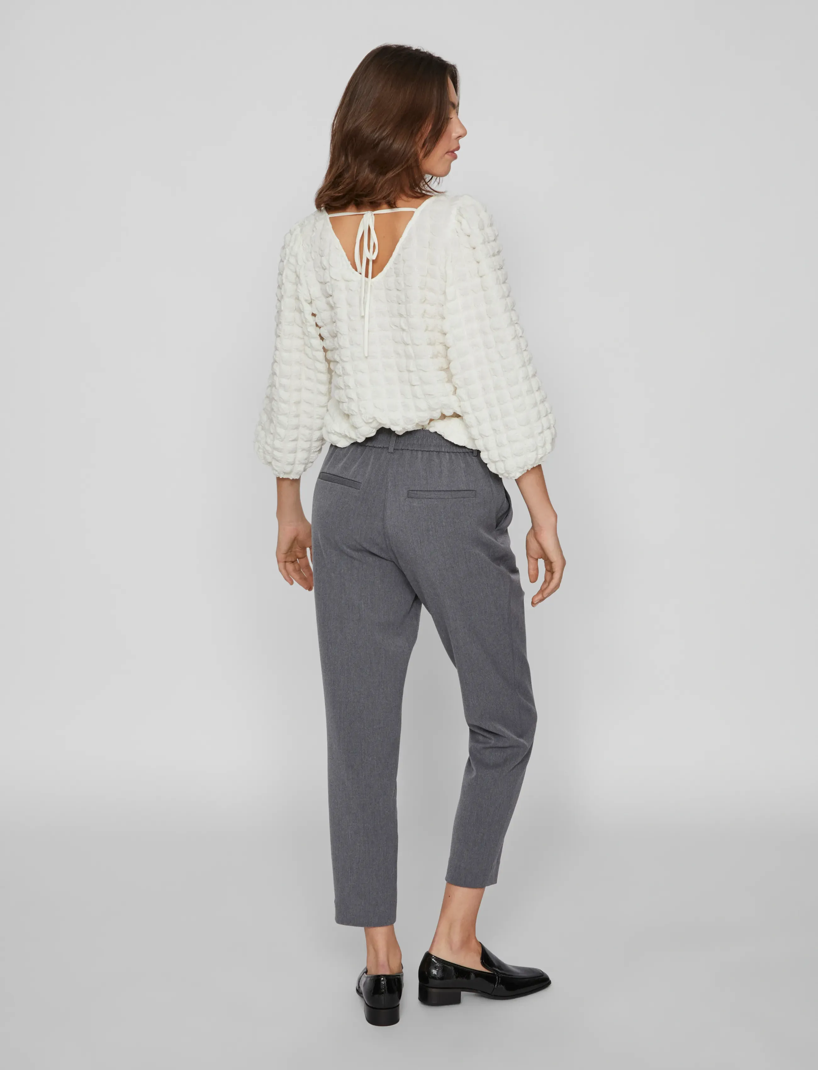 Vila - VIVARONE HW SLIM PANT - NOOS - kitsalõikelised püksid - medium grey melange - 3