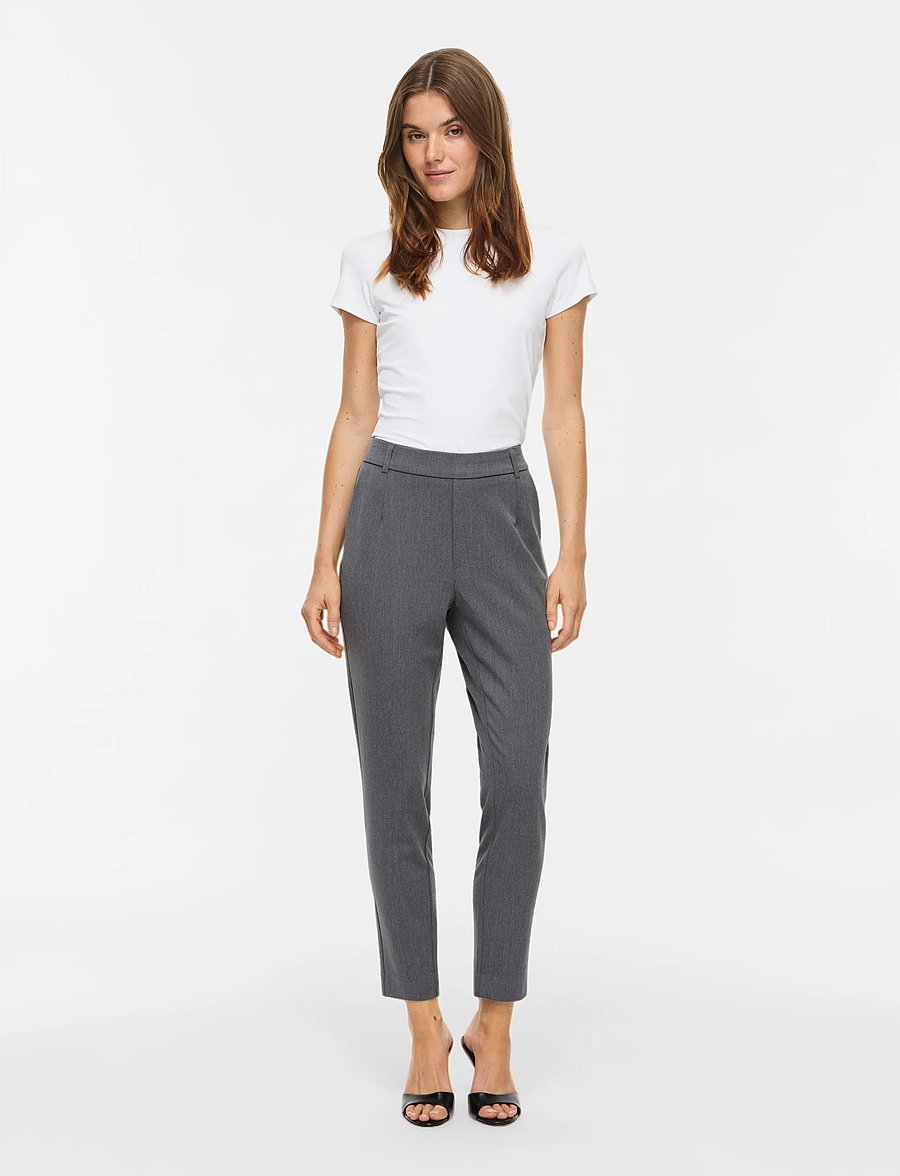 Vila - VIVARONE HW SLIM PANT - NOOS - kitsad püksid - medium grey melange - 4