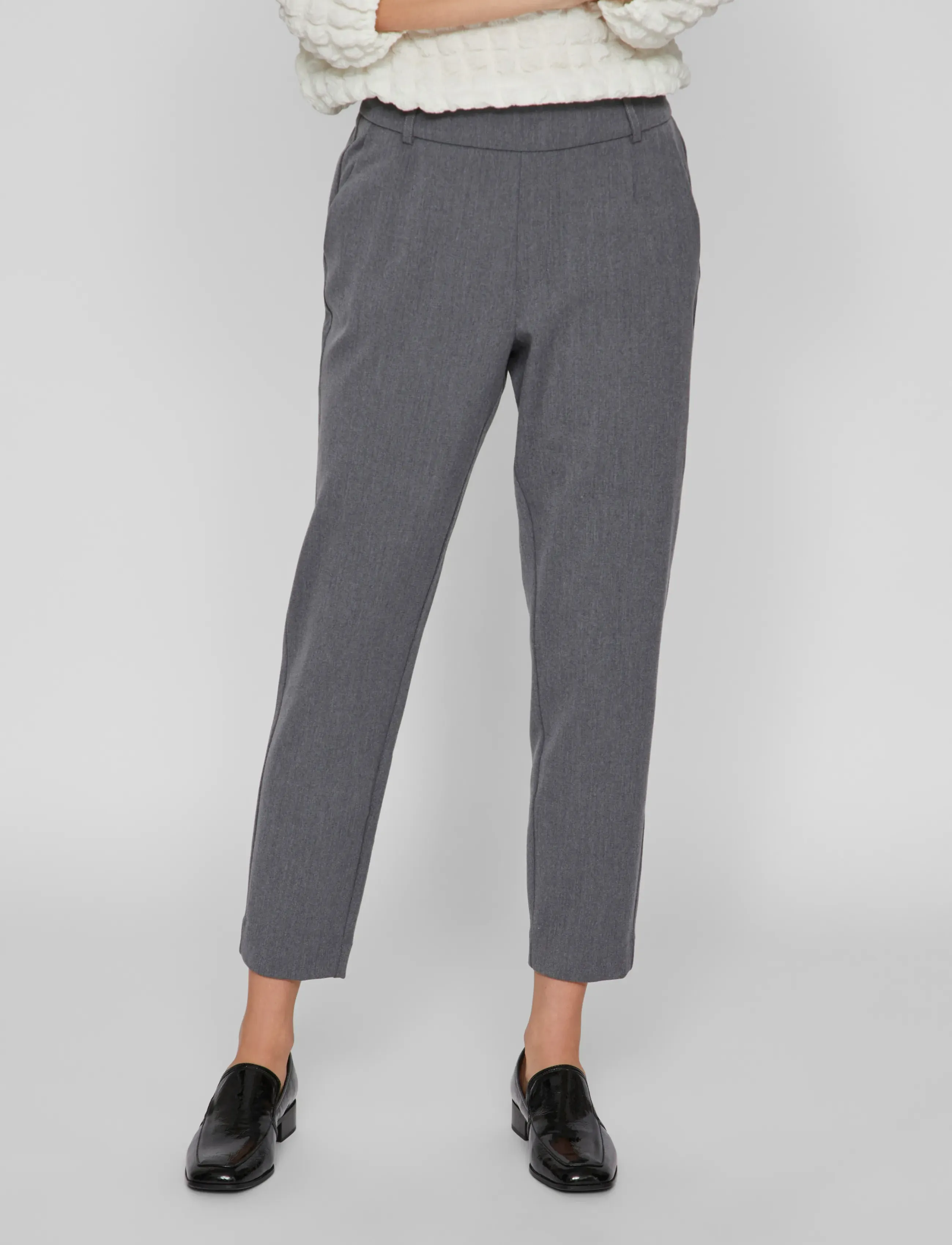 Vila - VIVARONE HW SLIM PANT - NOOS - kitsalõikelised püksid - medium grey melange - 5