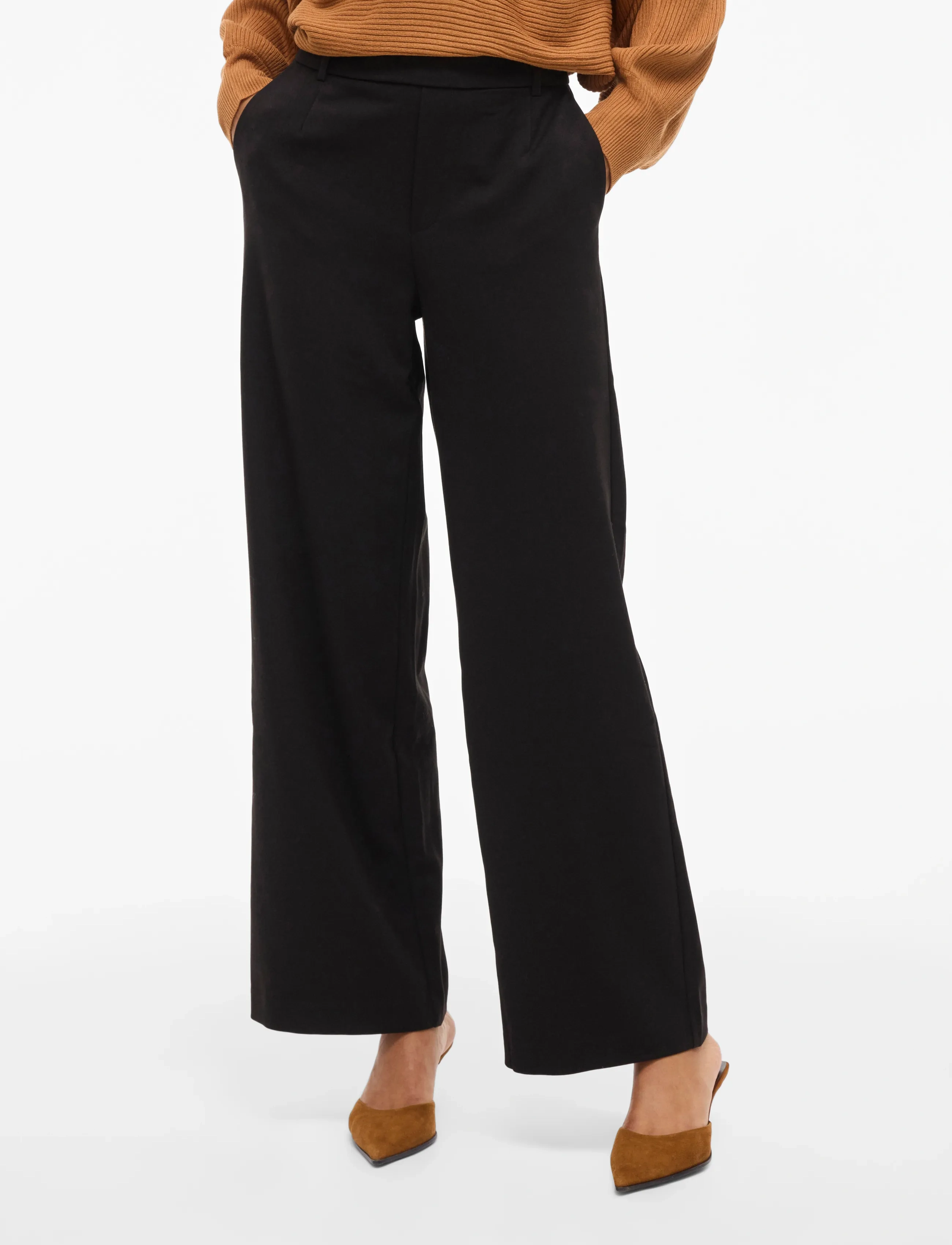 Vila Vivarone Hw Wide Pant - Noos, 34, Black, Bukser > Brede Ben, Dame