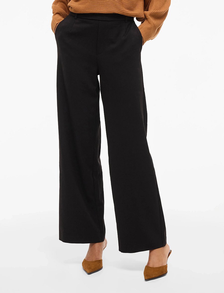 Vila - VIVARONE HW WIDE PANT - NOOS - laia säärega püksid - black - 0