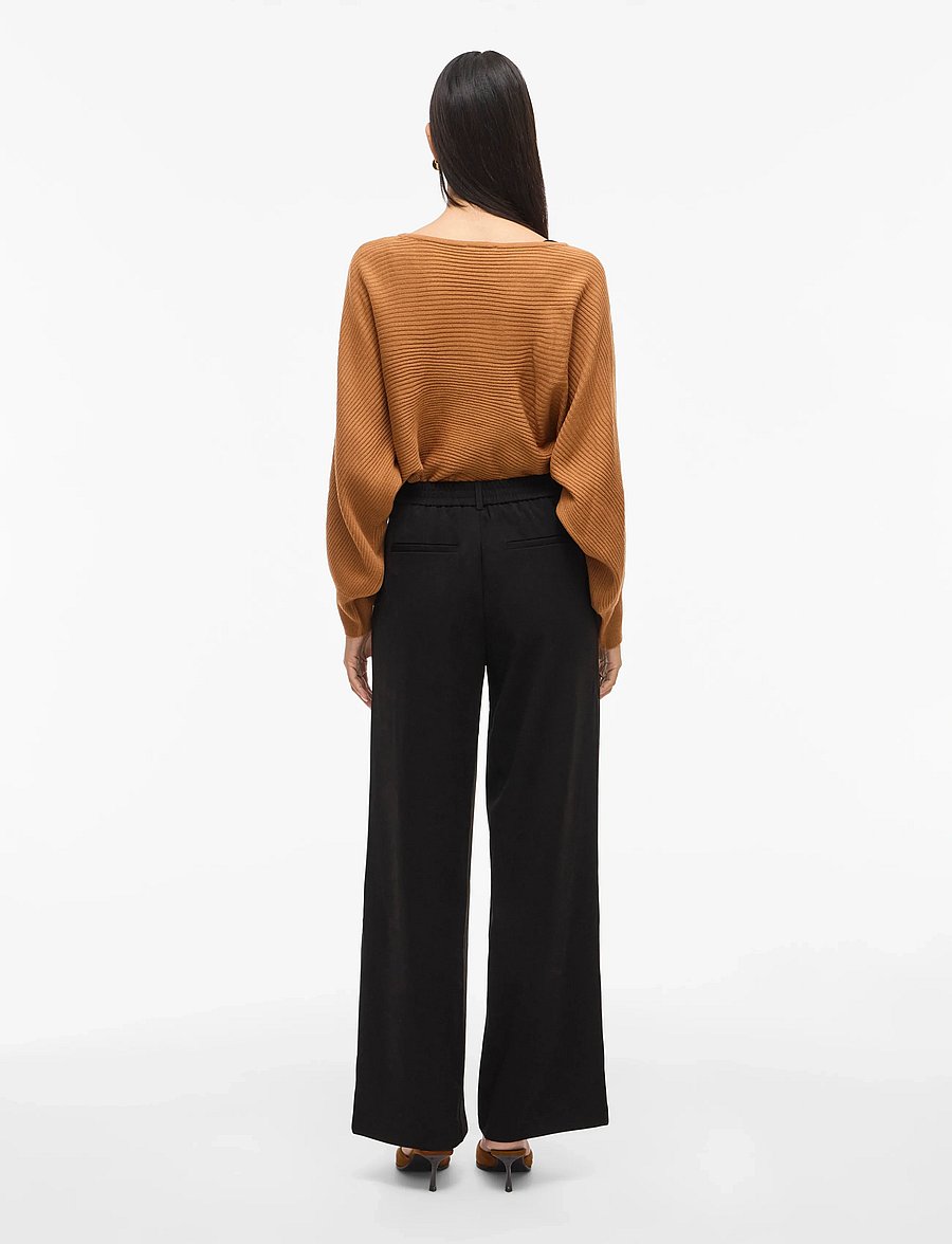Vila - VIVARONE HW WIDE PANT - NOOS - laia säärega püksid - black - 3