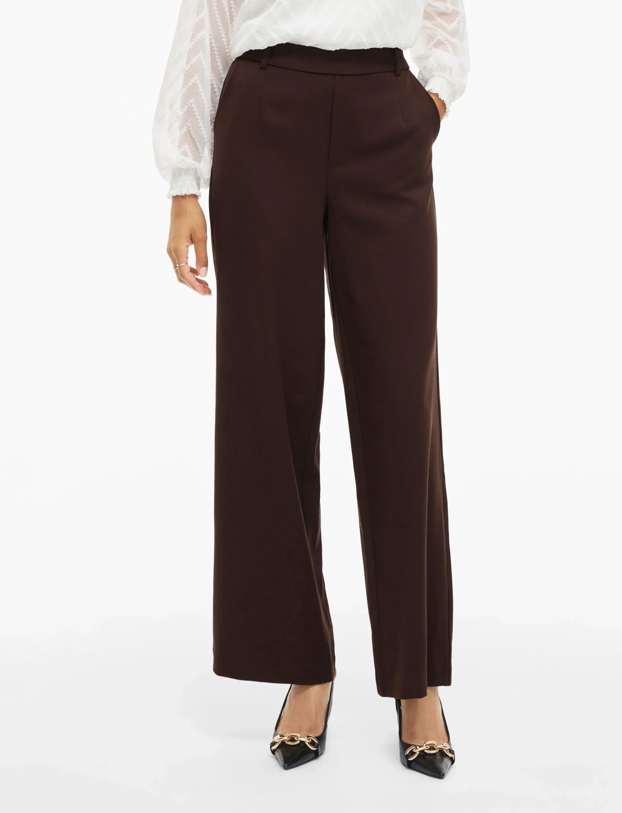 Vila Vivarone Hw Wide Pant Noos, Kvinder, Højtaljede Vide Bukser, Brun, Str: 44