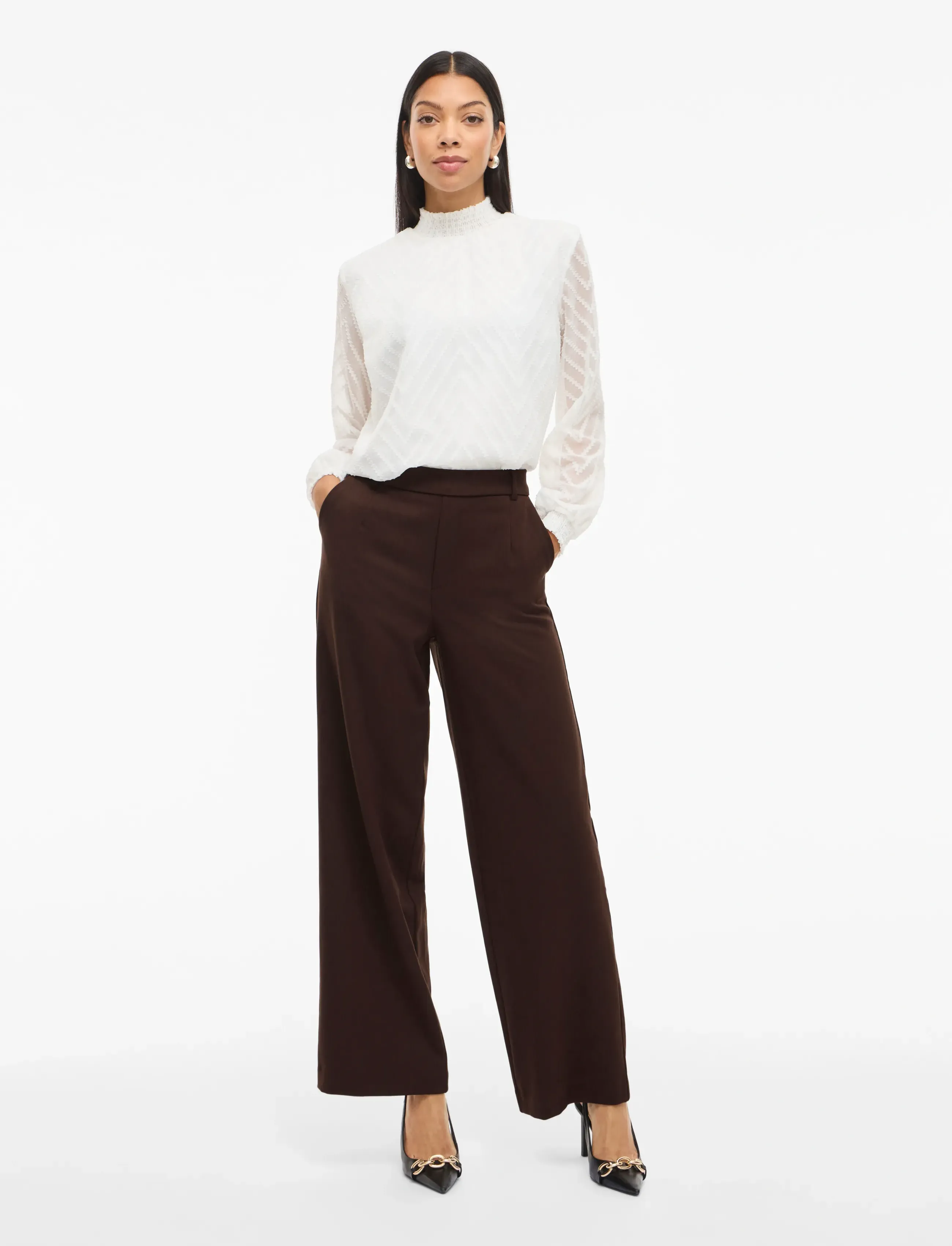 Vila - VIVARONE HW WIDE PANT - NOOS - laia säärega püksid - coffee bean - 5
