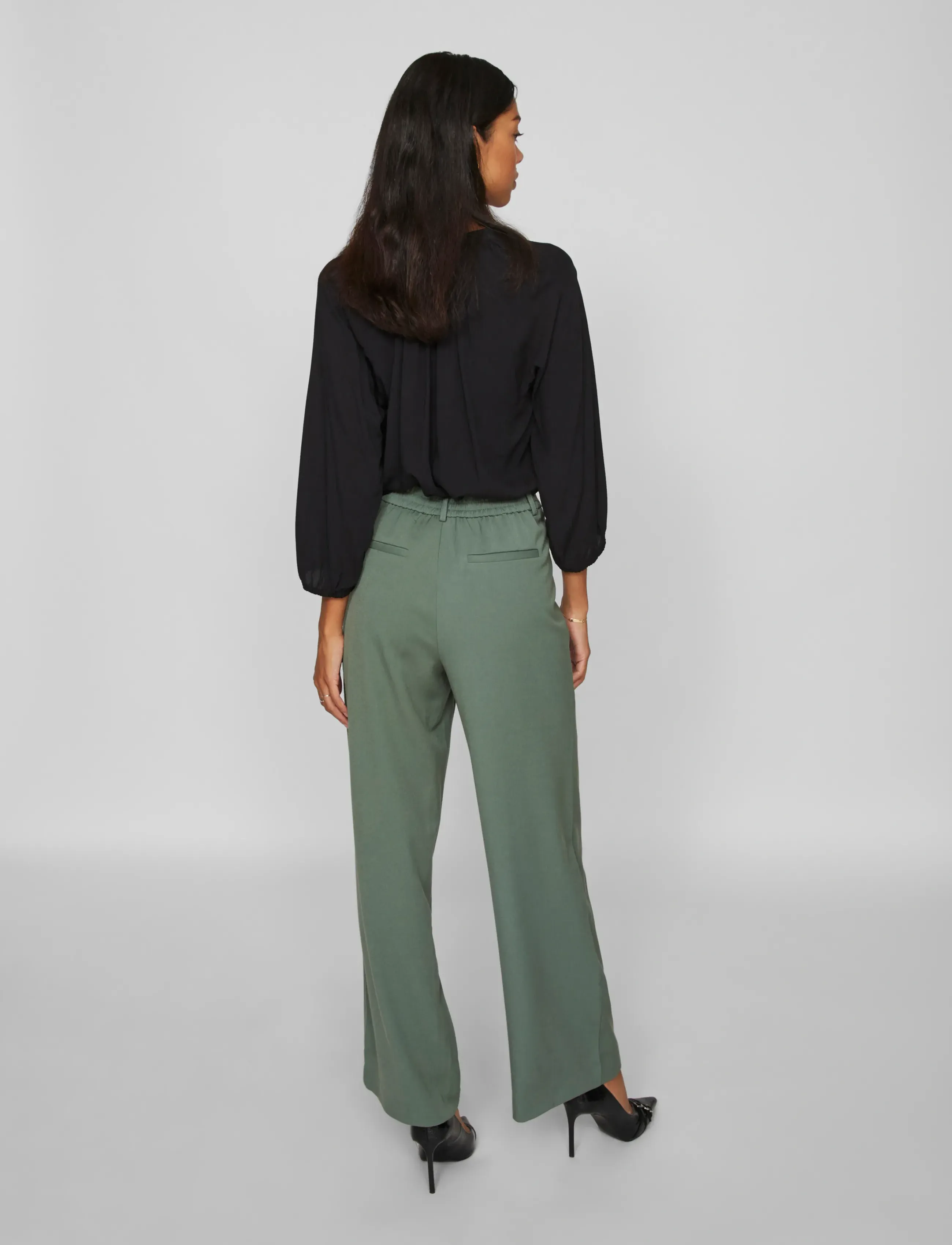 Vila - VIVARONE HW WIDE PANT - NOOS - hosen mit weitem bein - duck green - 3