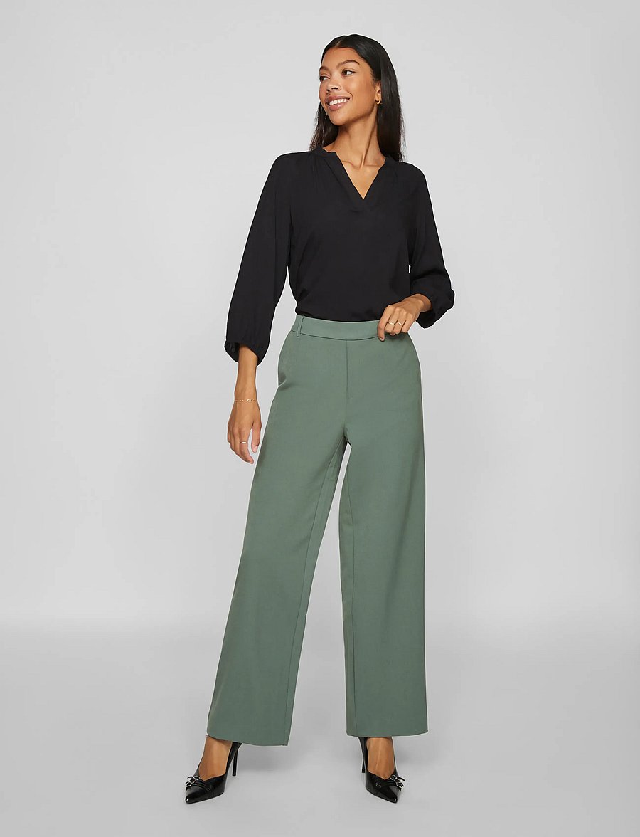 Vila - VIVARONE HW WIDE PANT - NOOS - bukser med brede ben - duck green - 4