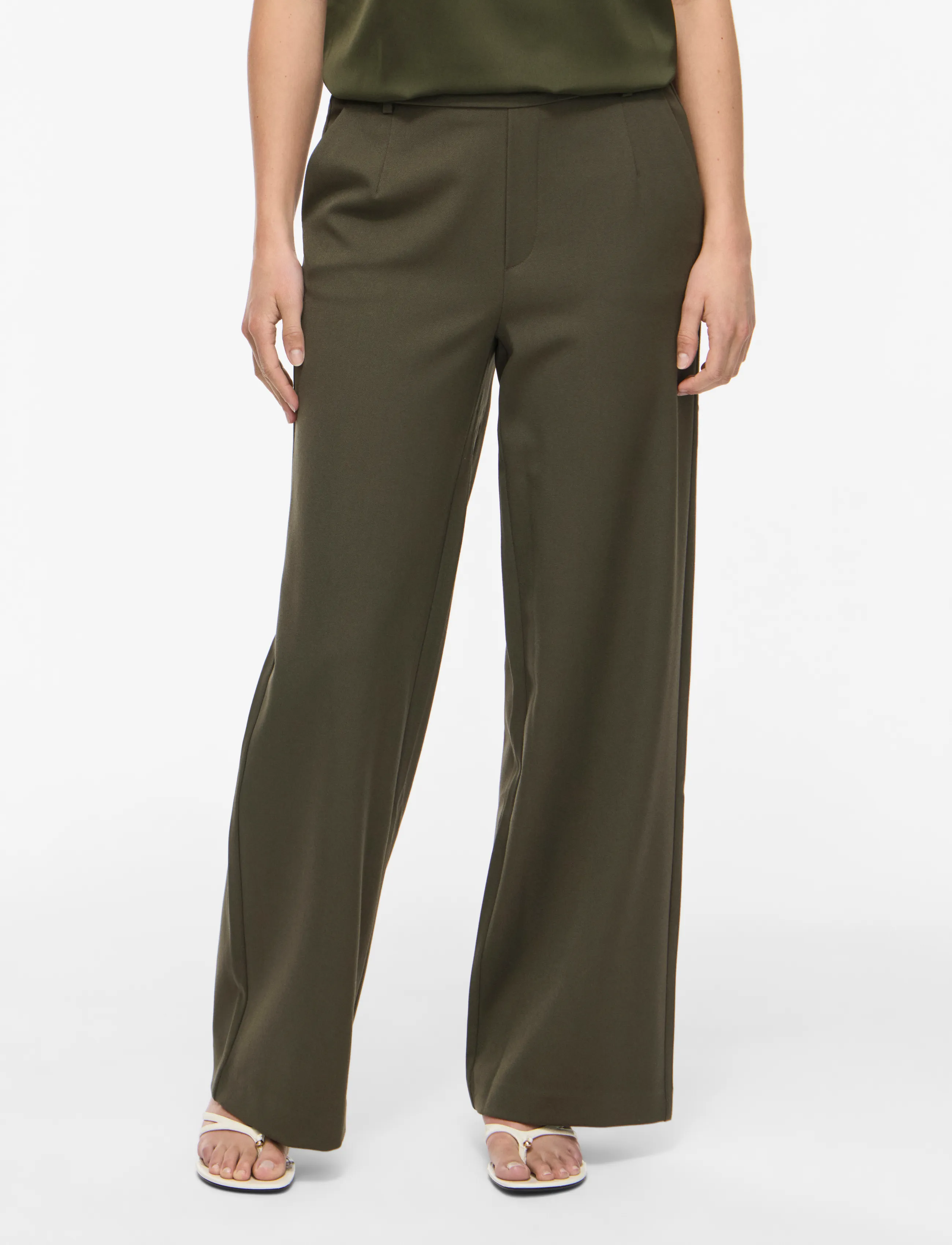 Vila Vivarone Hw Wide Pant Noos, 38, Trousers, Khakigrün - Leg, Frauen