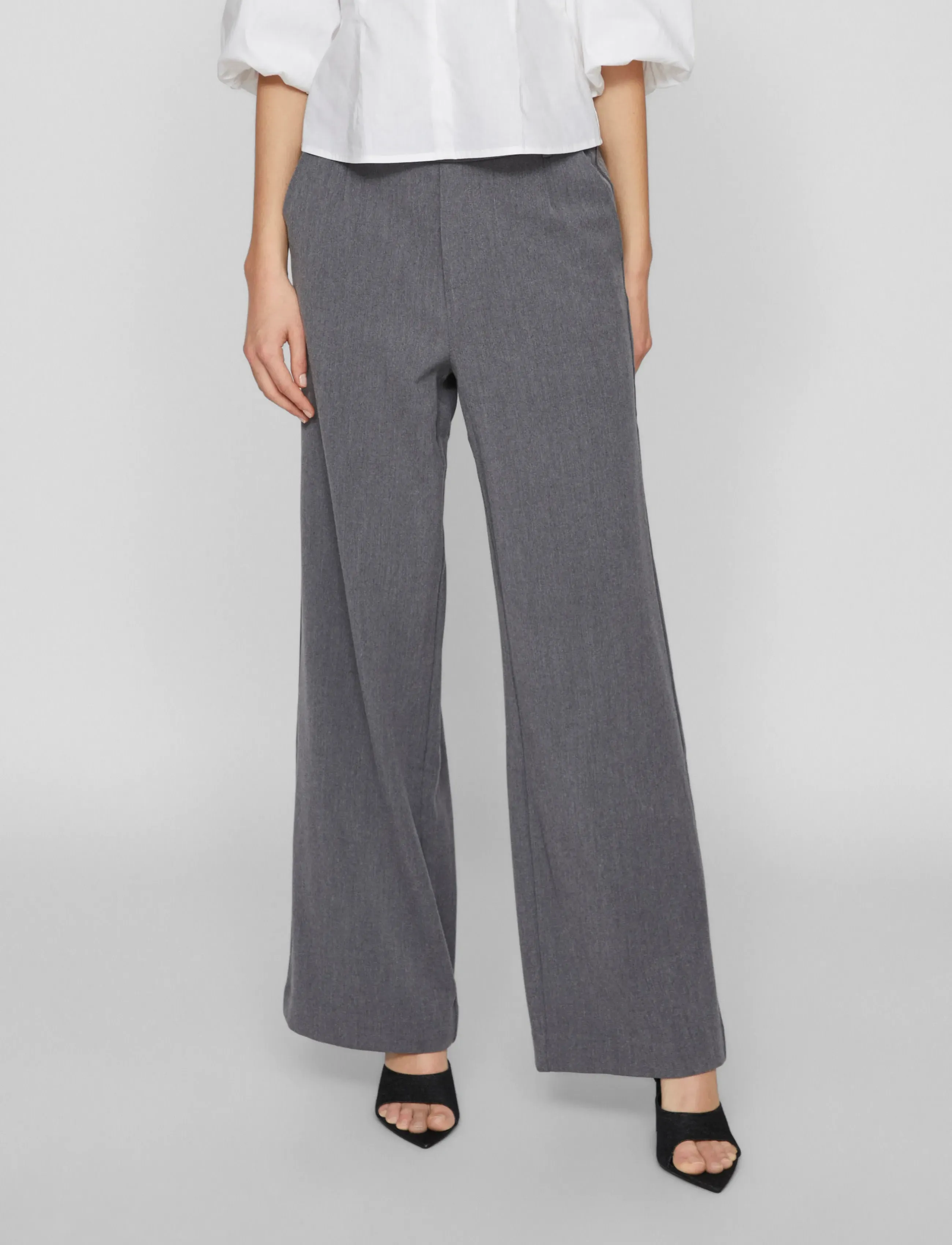 Vila Vivarone Hw Wide Pant Noos, Kvinder, Højtaljede Vide Bukser, Grå, Str: 34