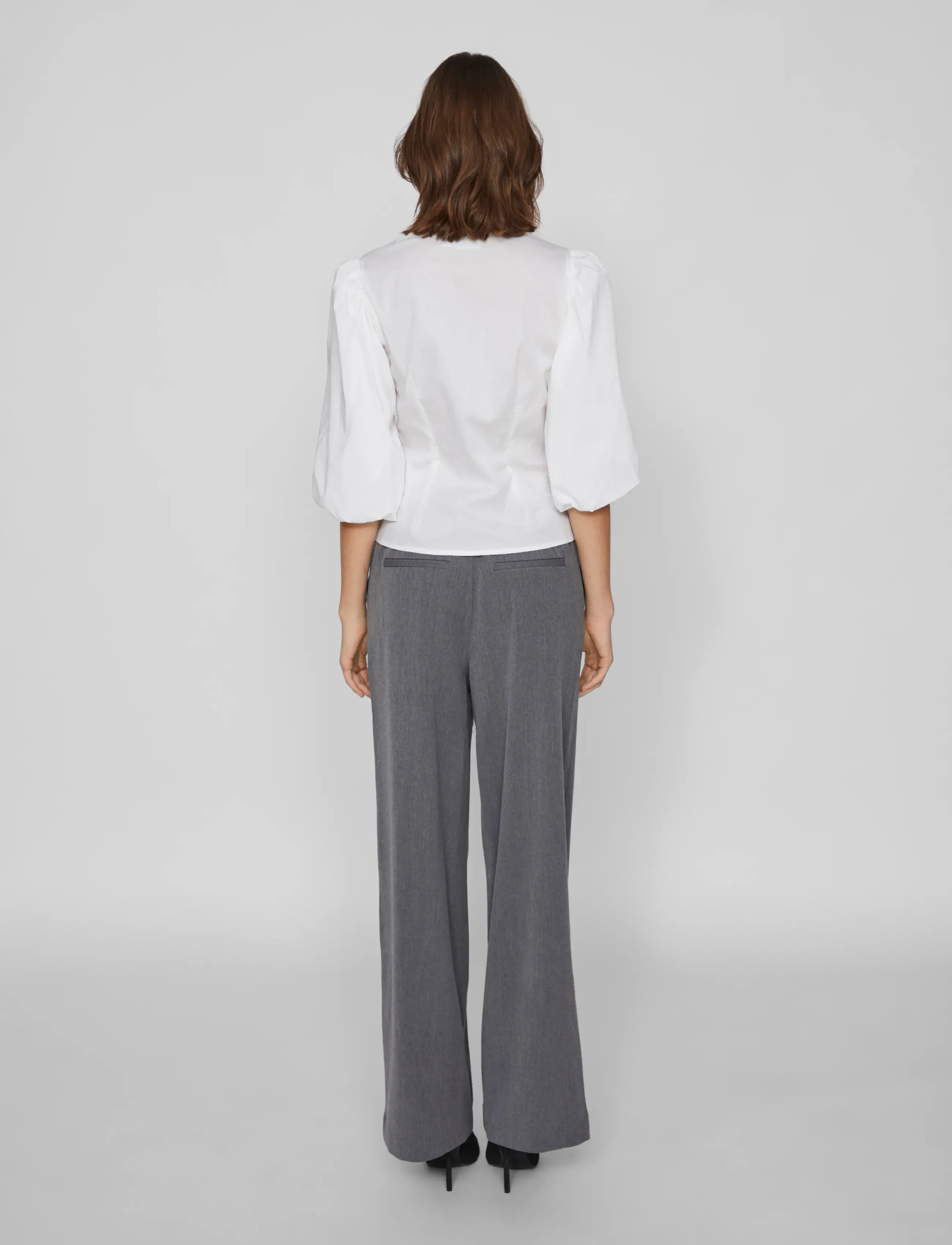 Vila - VIVARONE HW WIDE PANT - NOOS - bukser med brede ben - medium grey melange - 3