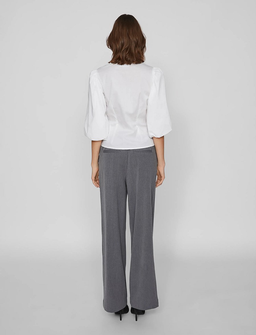 Vila - VIVARONE HW WIDE PANT - NOOS - laia säärega püksid - medium grey melange - 3