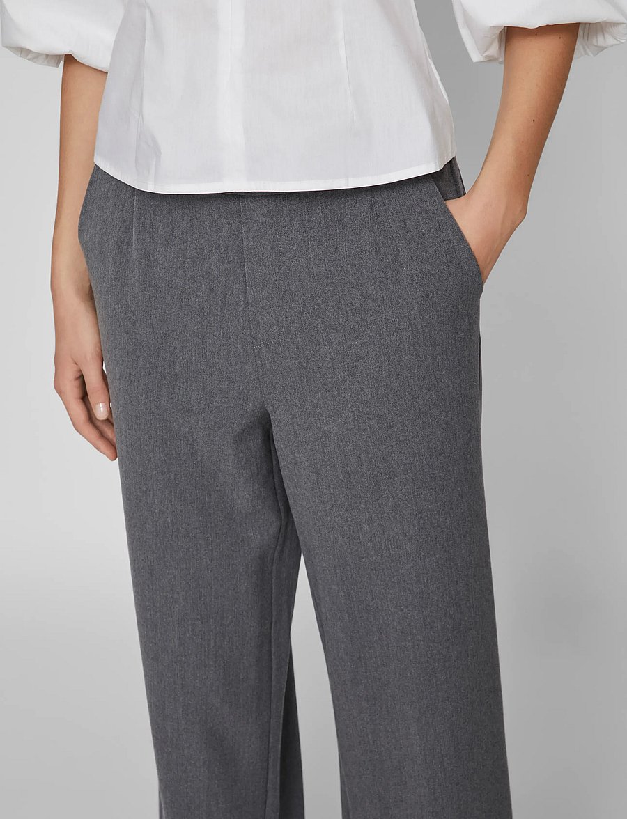 Vila - VIVARONE HW WIDE PANT - NOOS - laia säärega püksid - medium grey melange - 4
