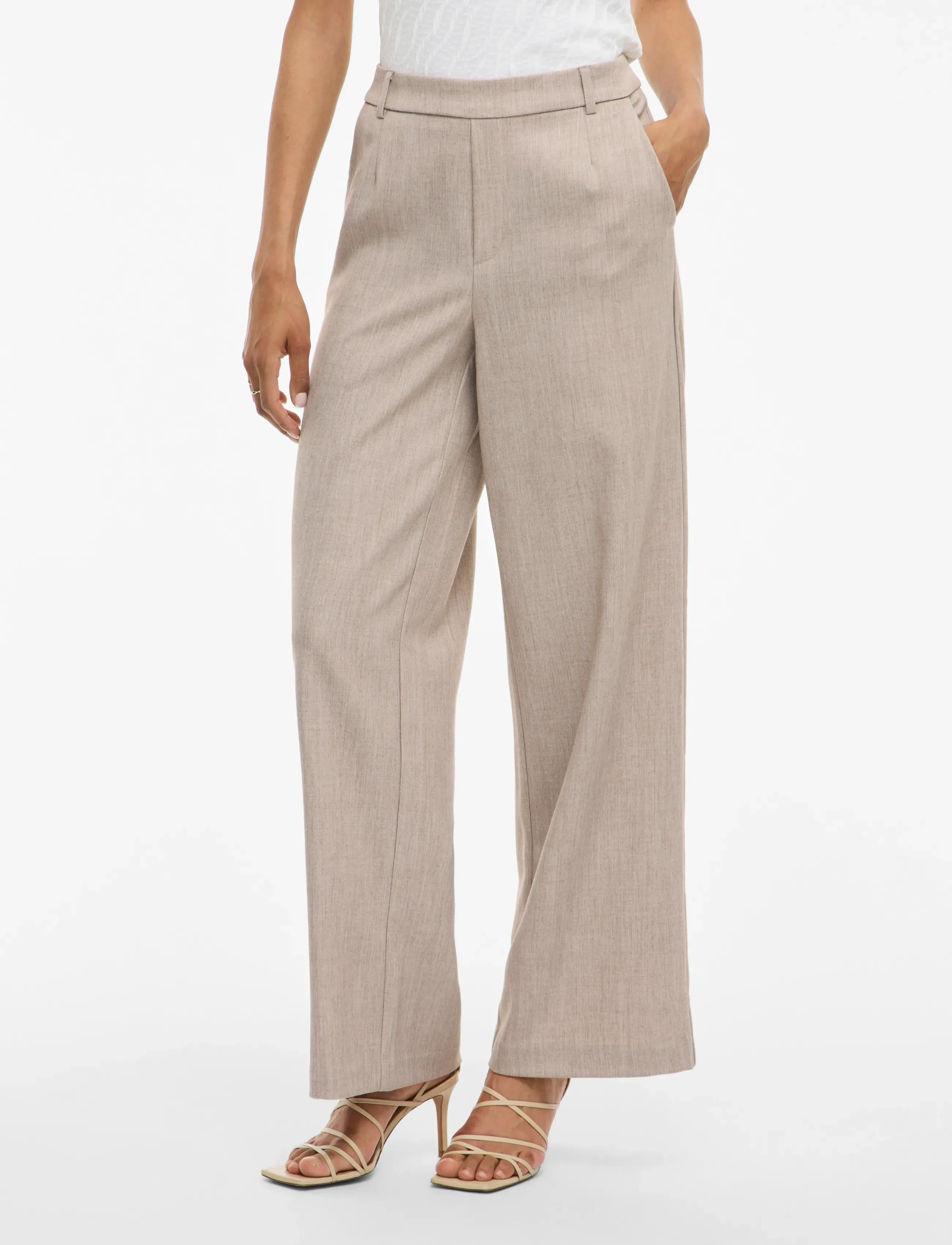 Vila Vivarone Hw Wide Pant Noos, Kvinder, Højtaljede Vide Bukser, Beige, Str: 36