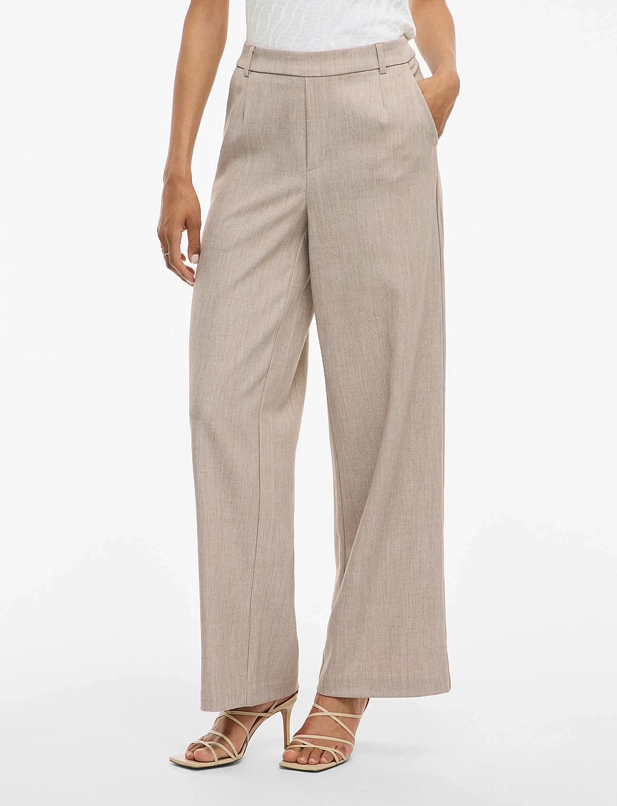 Vila - VIVARONE HW WIDE PANT - NOOS - vida byxor - natural melange - 0