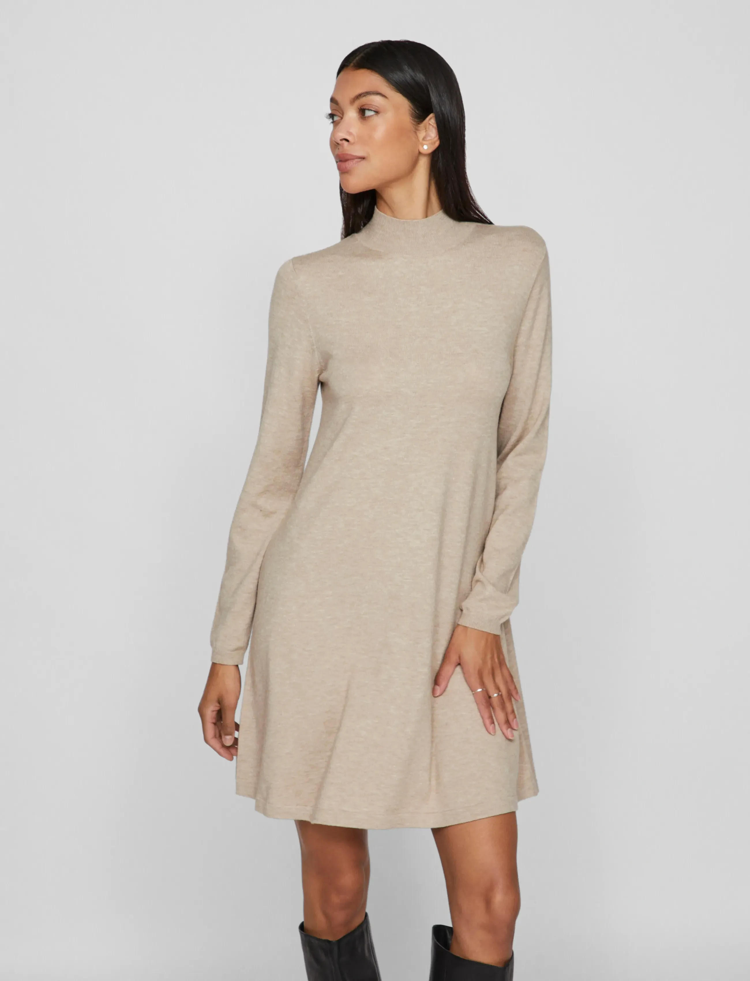 Vila VICOMFY A-LINE ROLLNECK KNIT DRESS/PB/1 - Kjoler - NATURAL MELANGE / beige