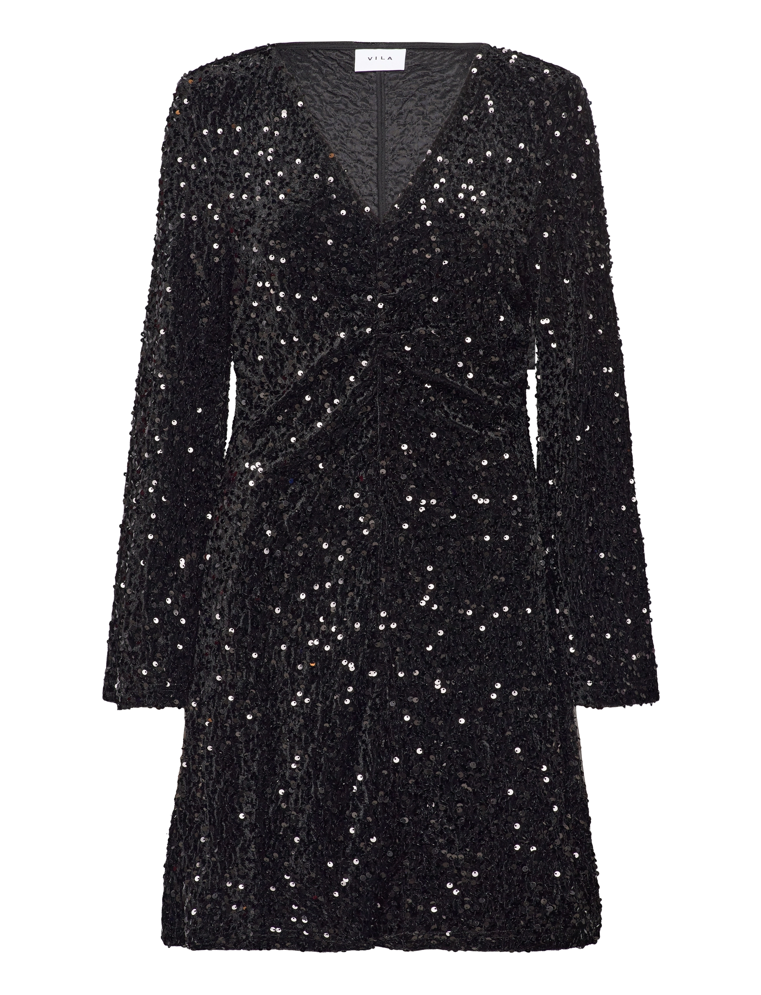 VIBARINA WIDE SLEEVE GLITTER DRESS - BLACK