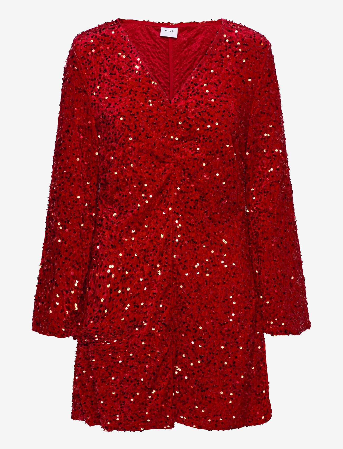 Vila - VIBARINA WIDE SLEEVE GLITTER DRESS - pailletkjoler - poppy red - 0