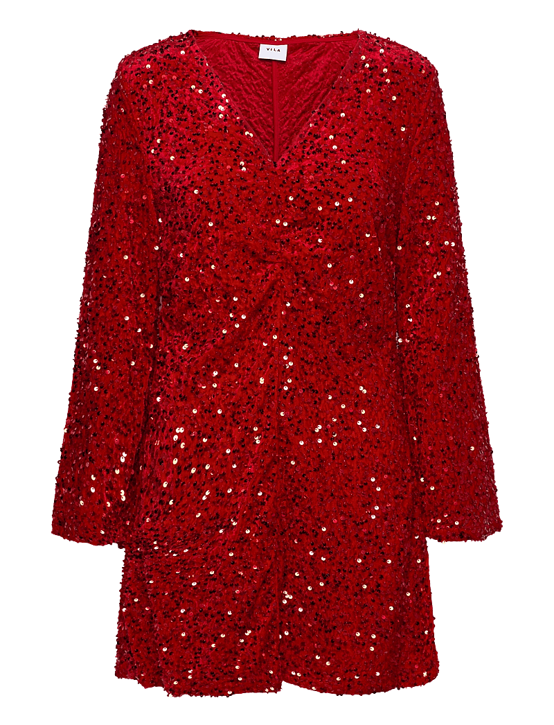 Vila - VIBARINA WIDE SLEEVE GLITTER DRESS - pailletkjoler - poppy red - 0