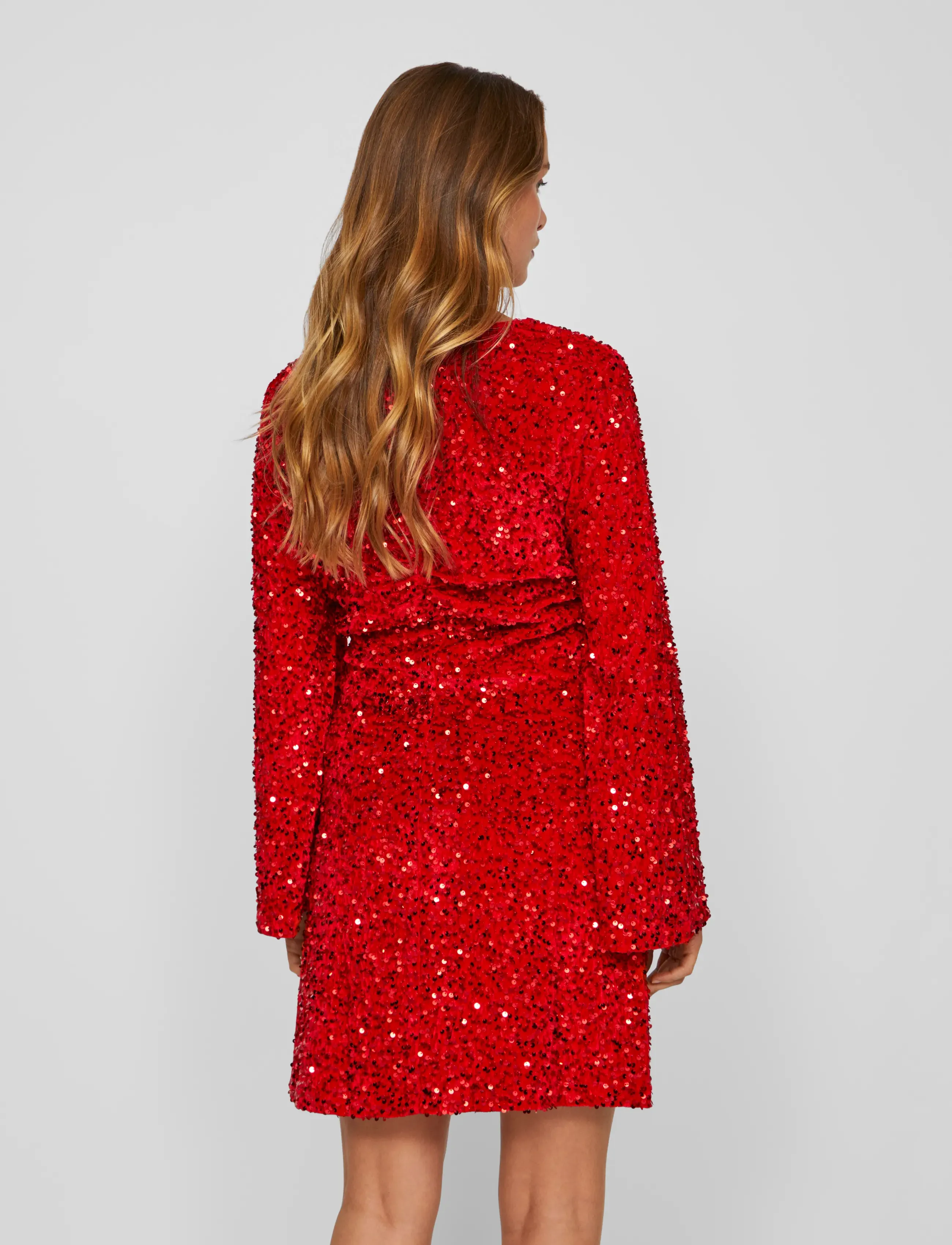 Vila - VIBARINA WIDE SLEEVE GLITTER DRESS - pailletkjoler - poppy red - 3