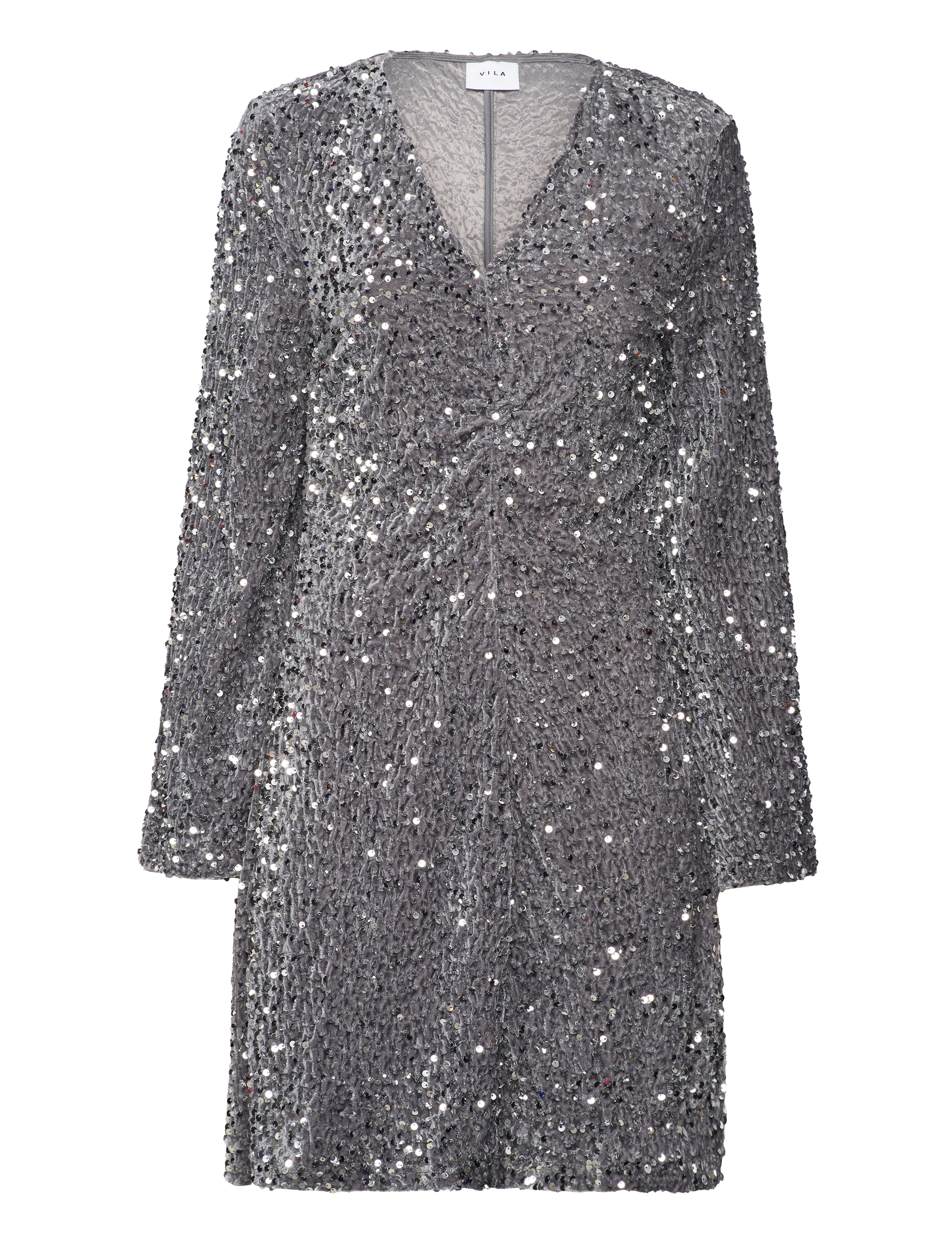 VIBARINA WIDE SLEEVE GLITTER DRESS - SILVER
