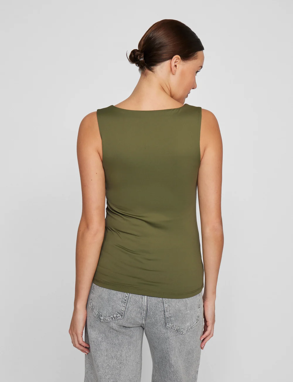 Vila - VIKENZA U-NECK S/L TANK TOP REV - NOOS - linnen - capulet olive - 3