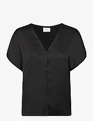 Vila - VIELLETTE V-NECK S/S SATIN TOP - NOOS - short-sleeved blouses - black - 0