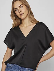 Vila - VIELLETTE V-NECK S/S SATIN TOP - NOOS - short-sleeved blouses - black - 4