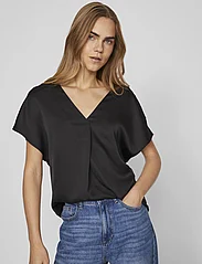 Vila - VIELLETTE V-NECK S/S SATIN TOP - NOOS - short-sleeved blouses - black - 6