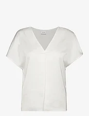 Vila - VIELLETTE V-NECK S/S SATIN TOP - NOOS - short-sleeved blouses - snow white - 0