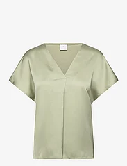 Vila - VIELLETTE V-NECK S/S SATIN TOP - NOOS - short-sleeved blouses - swamp - 0