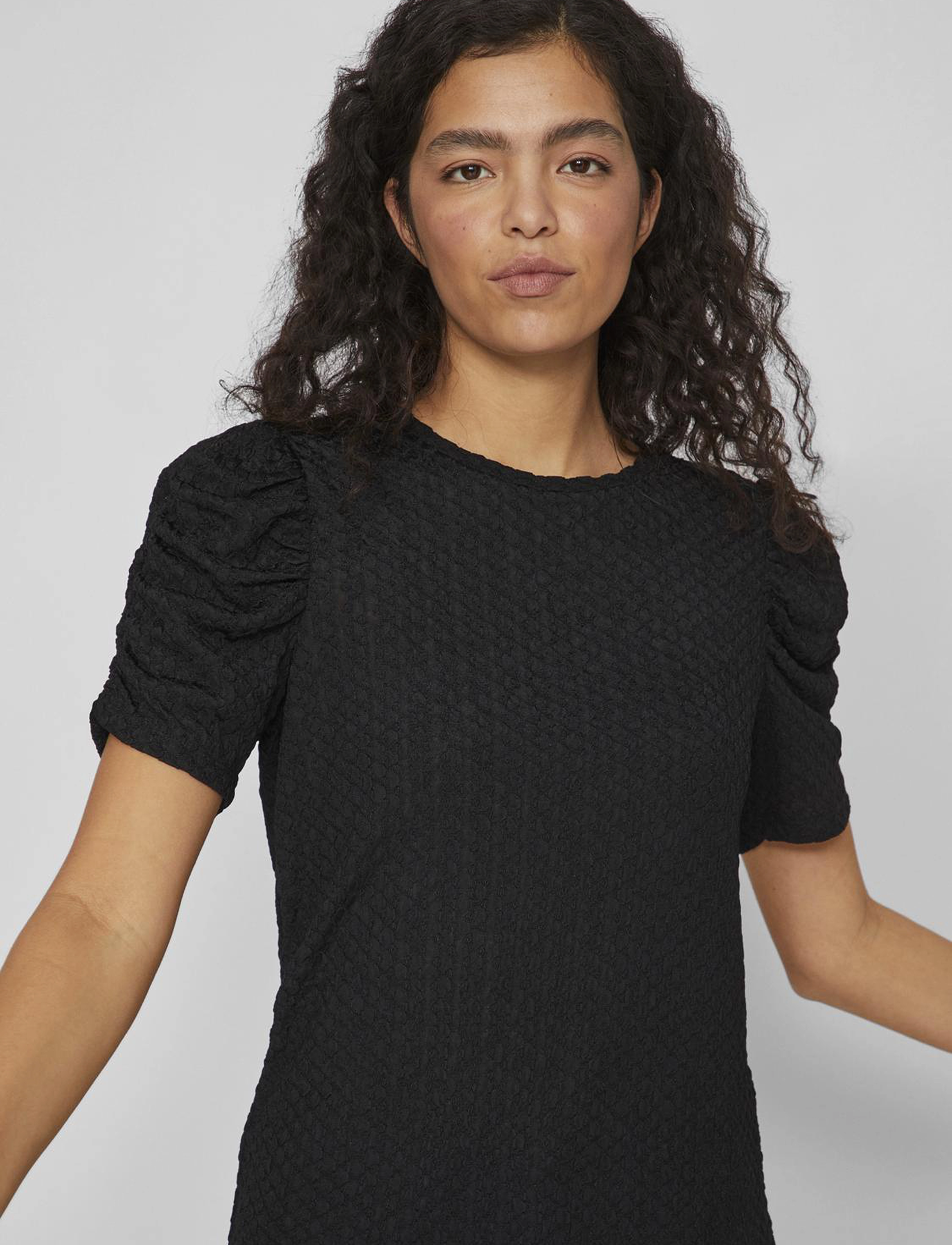 Vila - VIANINE S/S PUFF SLEEVE TOP - black beauty - 5