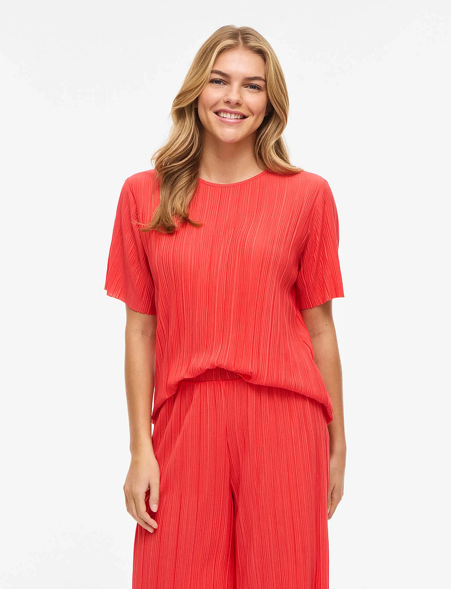 Vila - VIPLISA O-NECK S/S TOP - NOOS - marškinėliai - hibiscus - 0