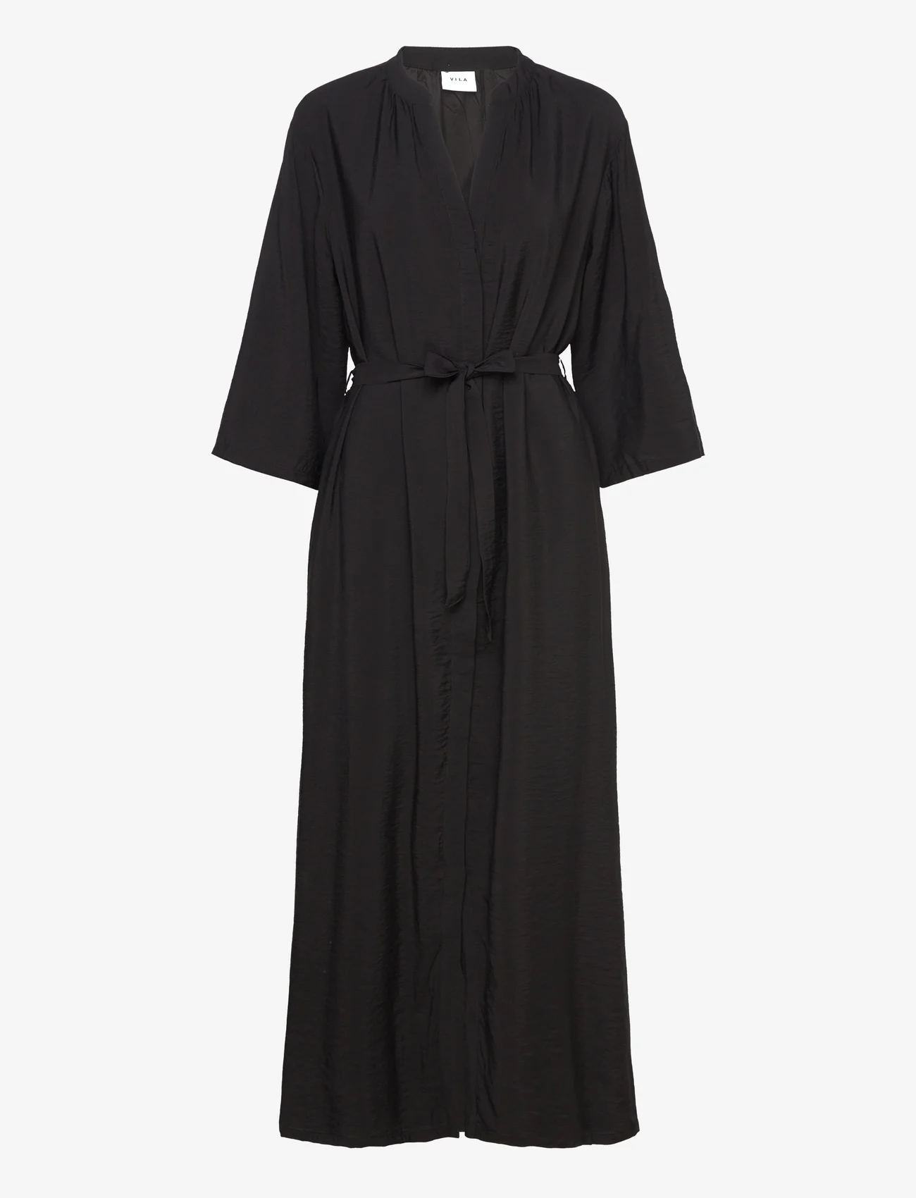 Vila - VISERO VNECK 3/4 ANKLE SHIRT DRESS/SU - maxi dresses - black - 0