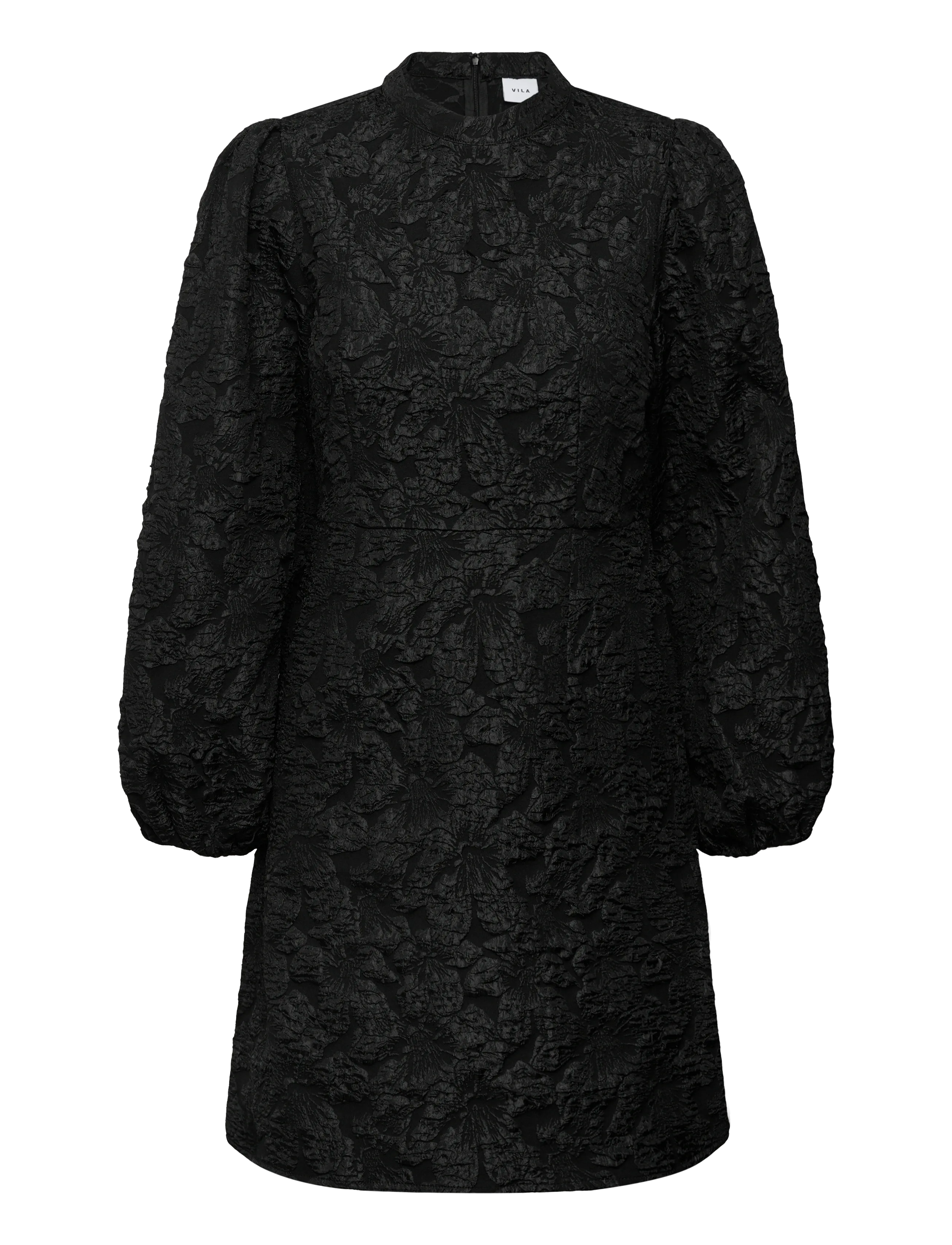 Vila Viwillow L/S Short Dress/Dc/2, Kvinder, Puffærmet Højhalset Kort Kjole, Sort, Str: 38