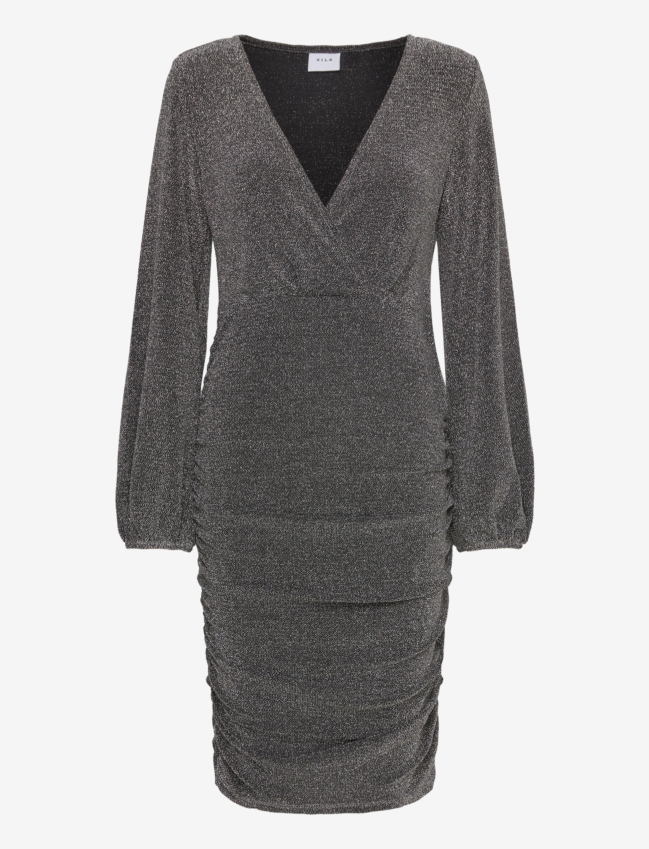Vila - VICARO L/S V-NECK MIDI DRESS/DC/1 - festklänningar - silver - 0