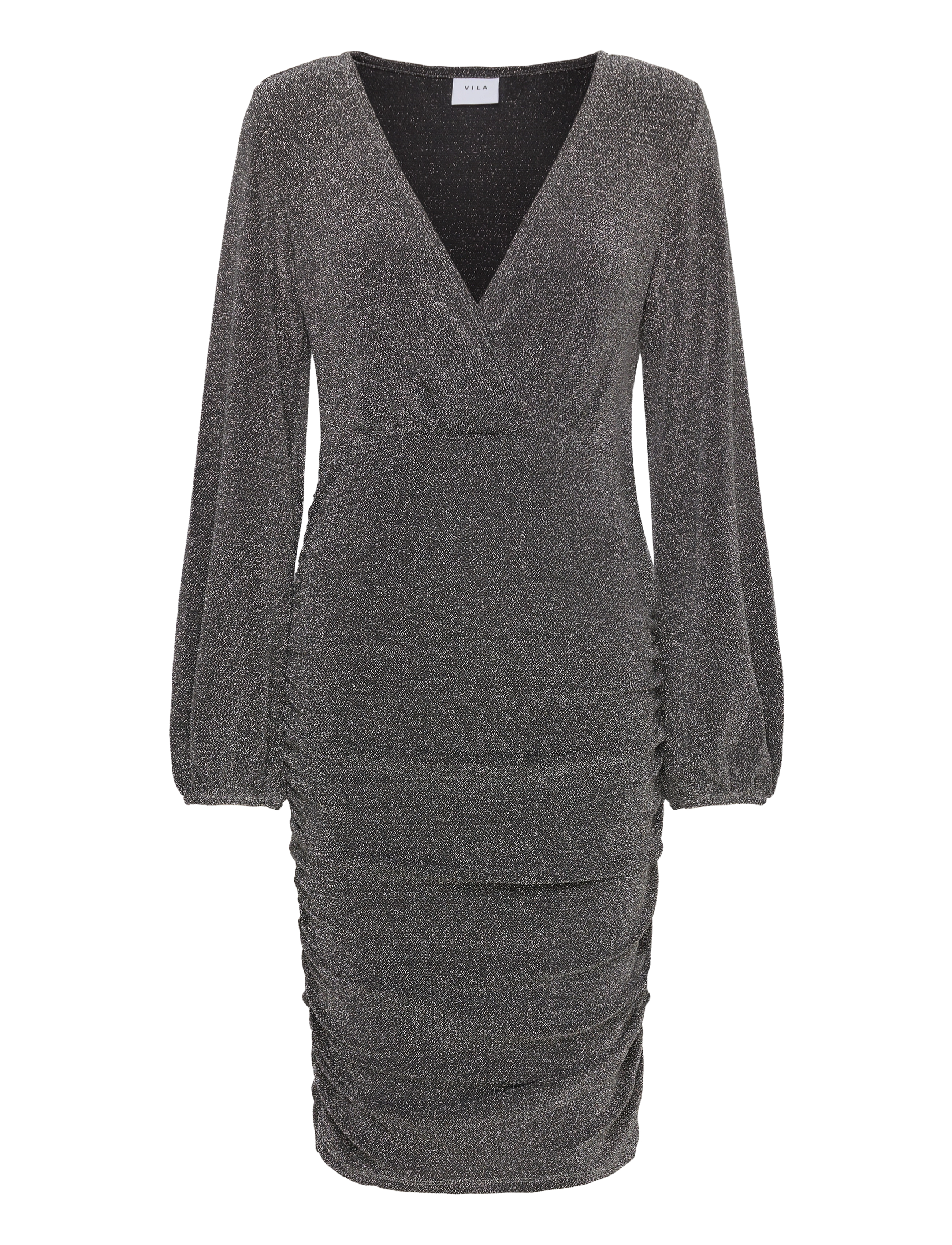 VICARO L/S V-NECK MIDI DRESS/DC/1 - SILVER