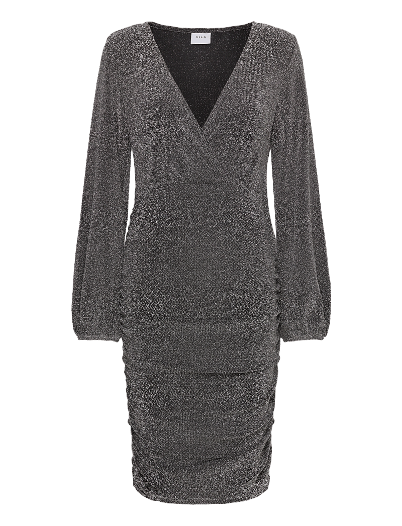 Vila - VICARO L/S V-NECK MIDI DRESS/DC/1 - festklänningar - silver - 0