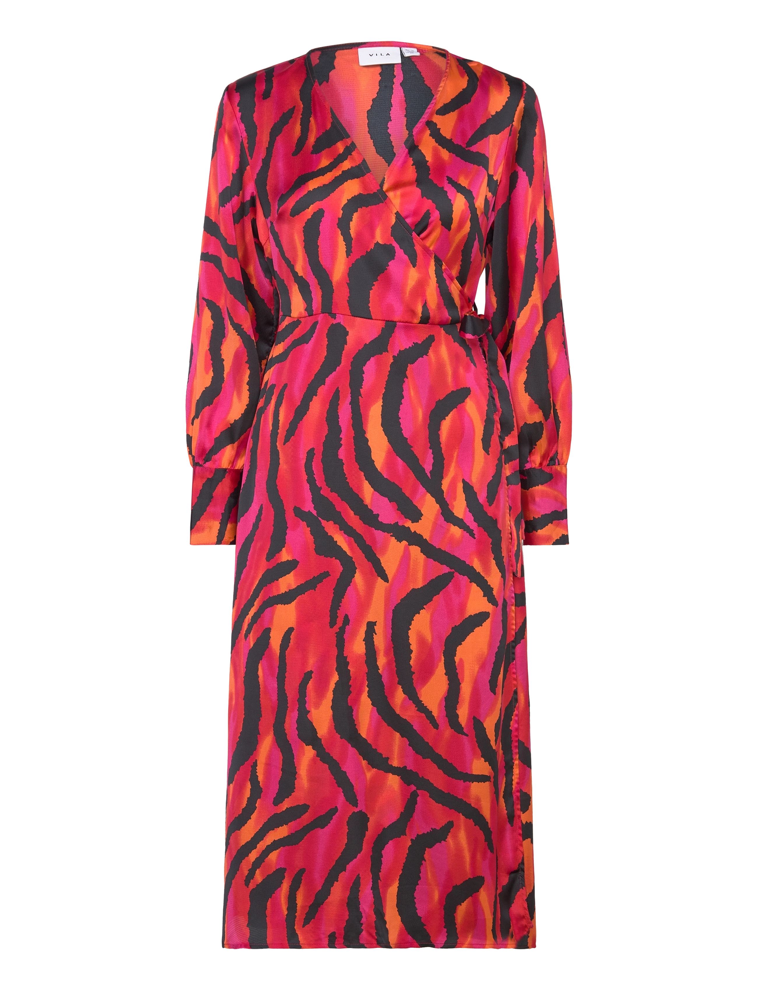 VILA Vinaria L/S Wrap Midi Kleid/Dc/Su Rot - 34 - Damen