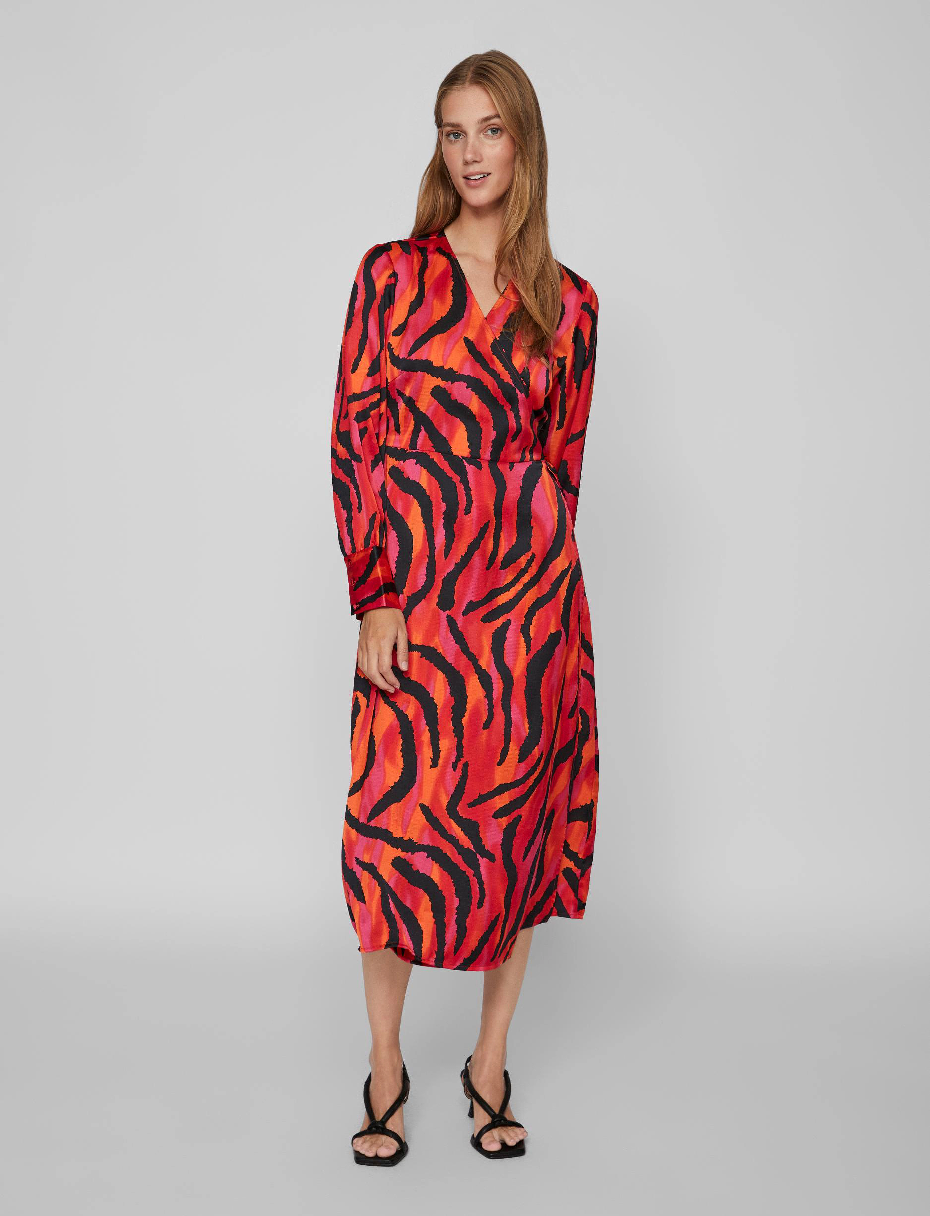 Vila VINARIA L/S WRAP MIDI DRESS/DC/SU - Kjoler - LOVE POTION / red