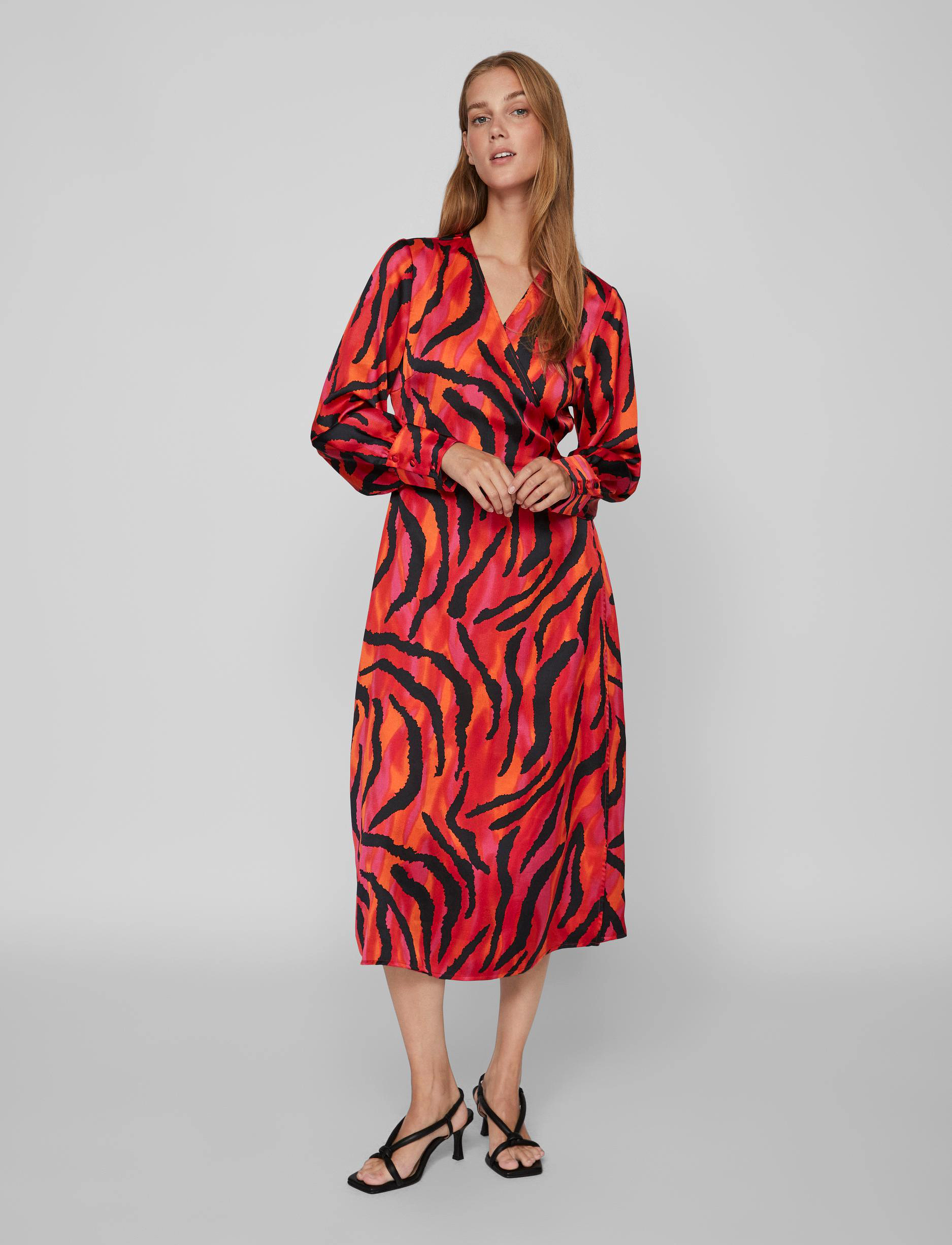 Vila - VINARIA L/S WRAP MIDI DRESS/DC/SU - midi-kleider - love potion - 5