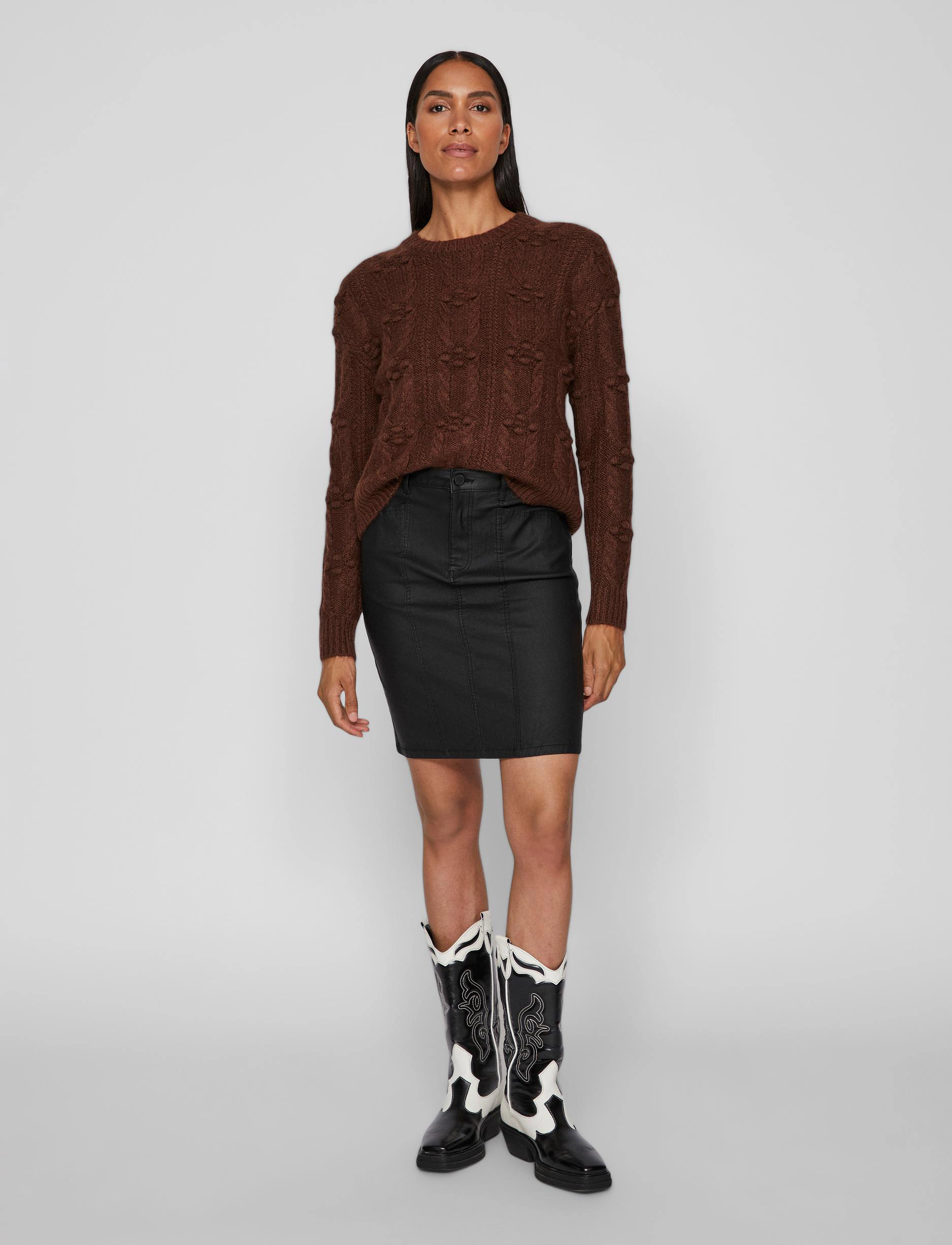 Vila - VICOMMIT COATED HW SKIRT/BF - laveste priser - black - 4