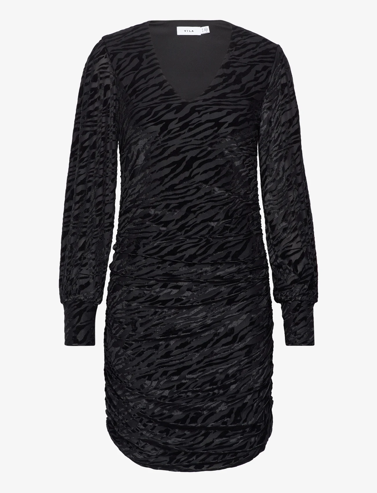 Vila - VIMAXA V-NECK L/S DRESS - short dresses - black - 0
