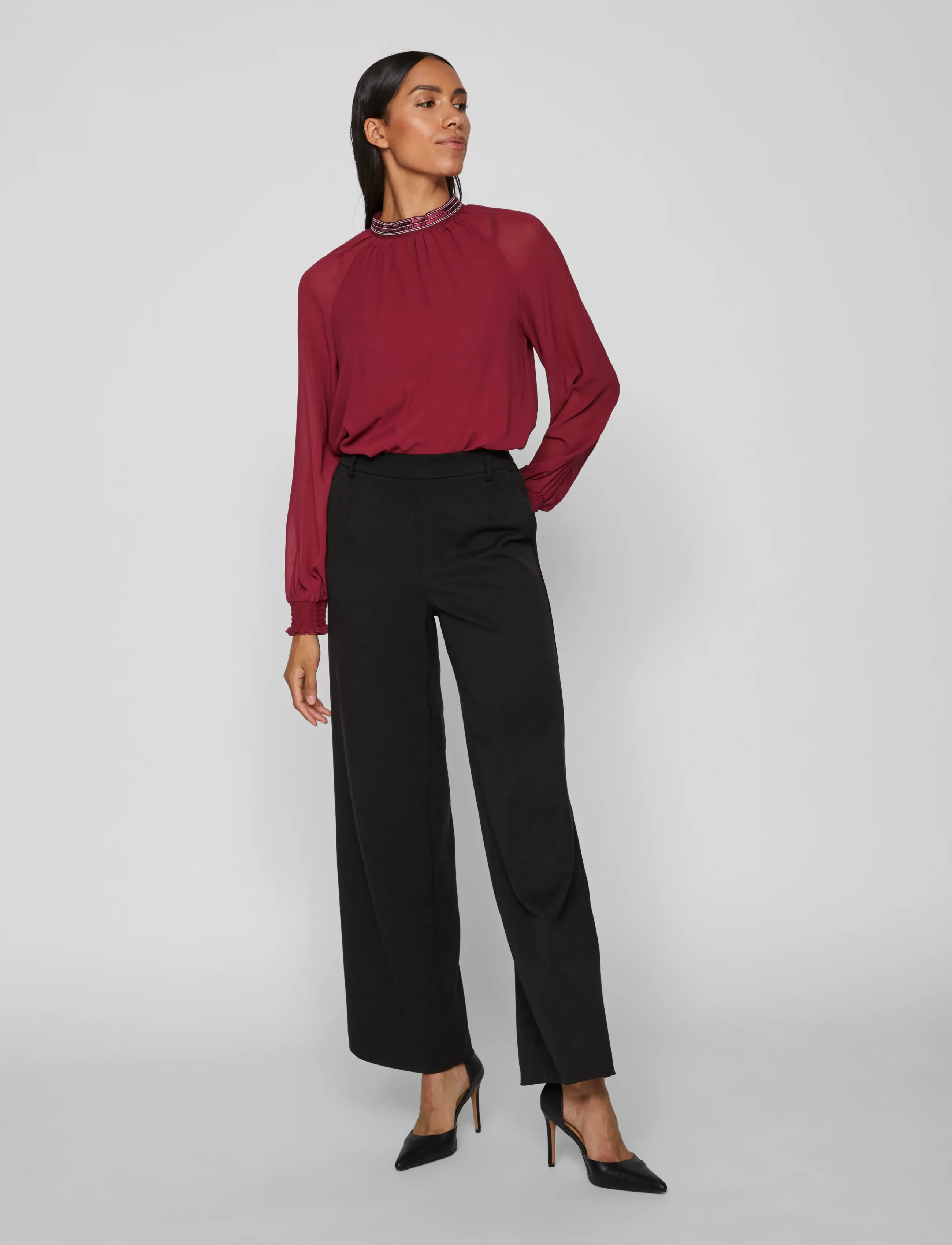 Vila - VIANLIS HALTERNECK L/S TOP/SU - langærmede bluser - beet red - 4
